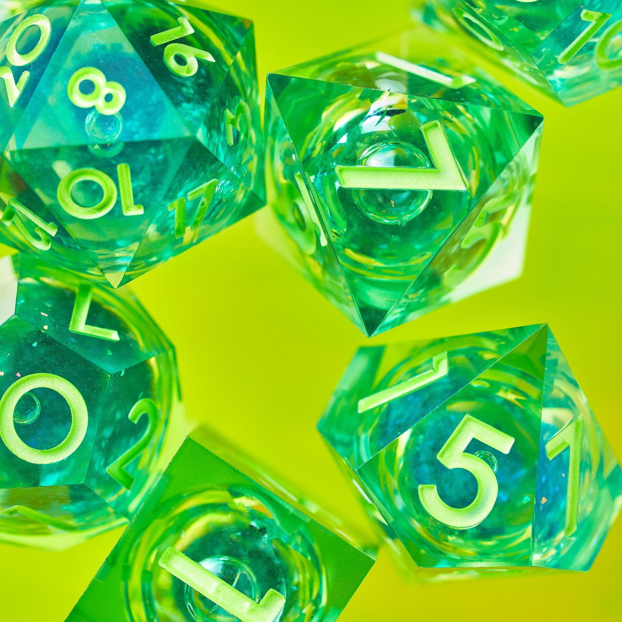 Green Gamer Juice 7-Piece Liquid Core Dice Set - Dispel Dice - Premium DnD Dice & Accessories