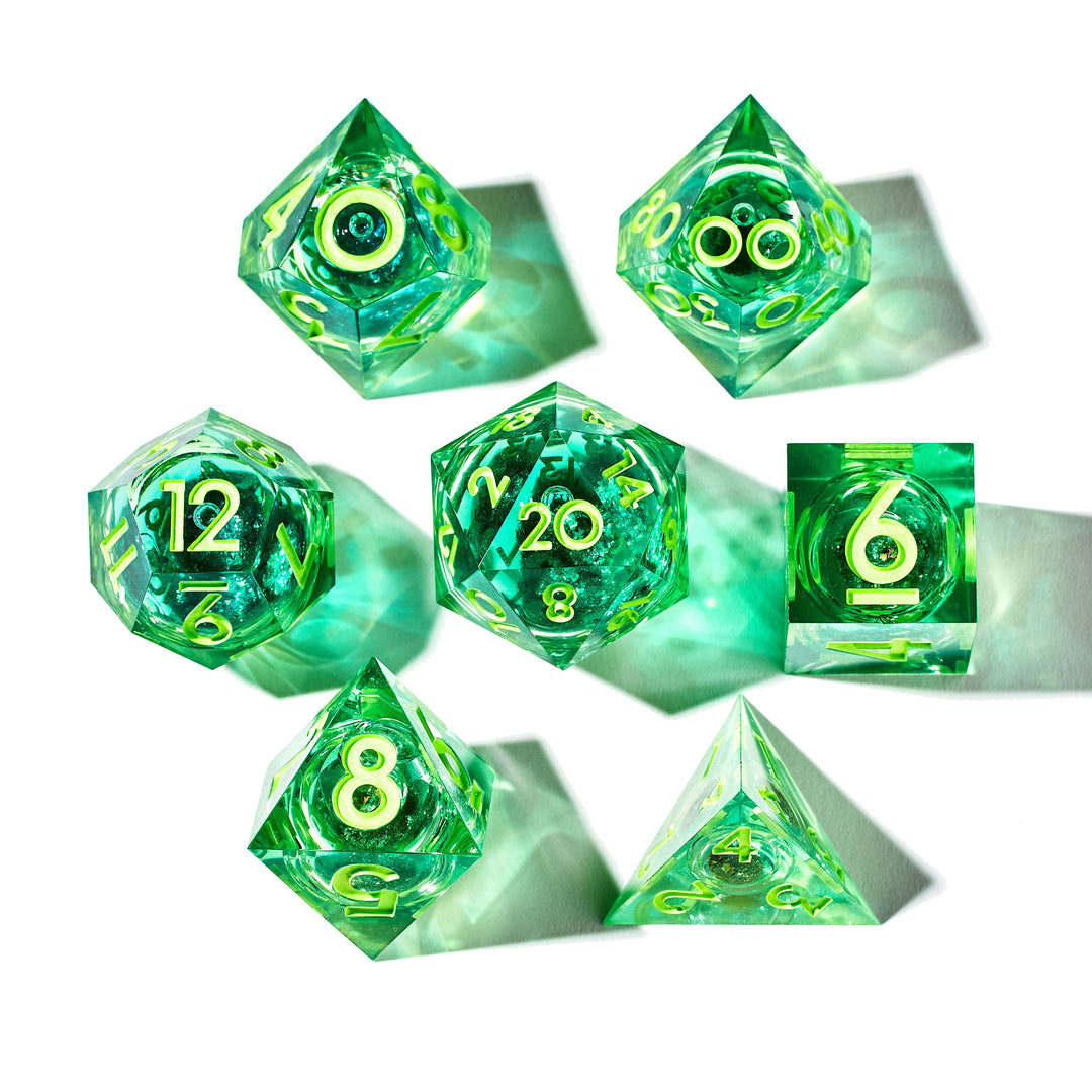 Green Gamer Juice 7-Piece Liquid Core Dice Set