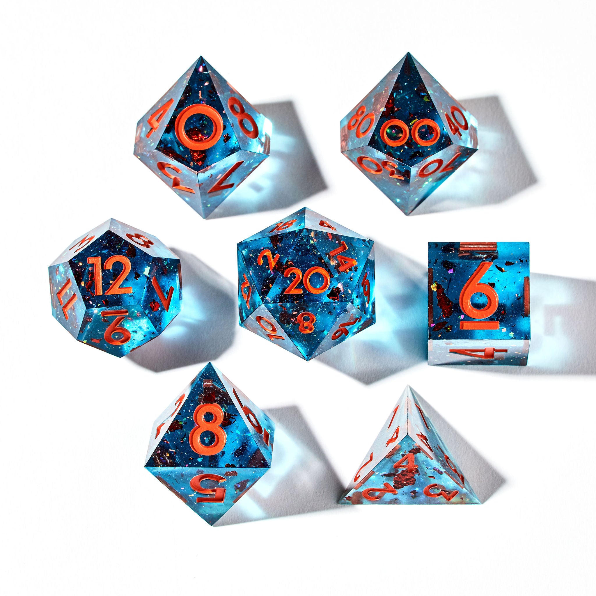The Shortest Distance 7-Piece Polyhedral Dice Set