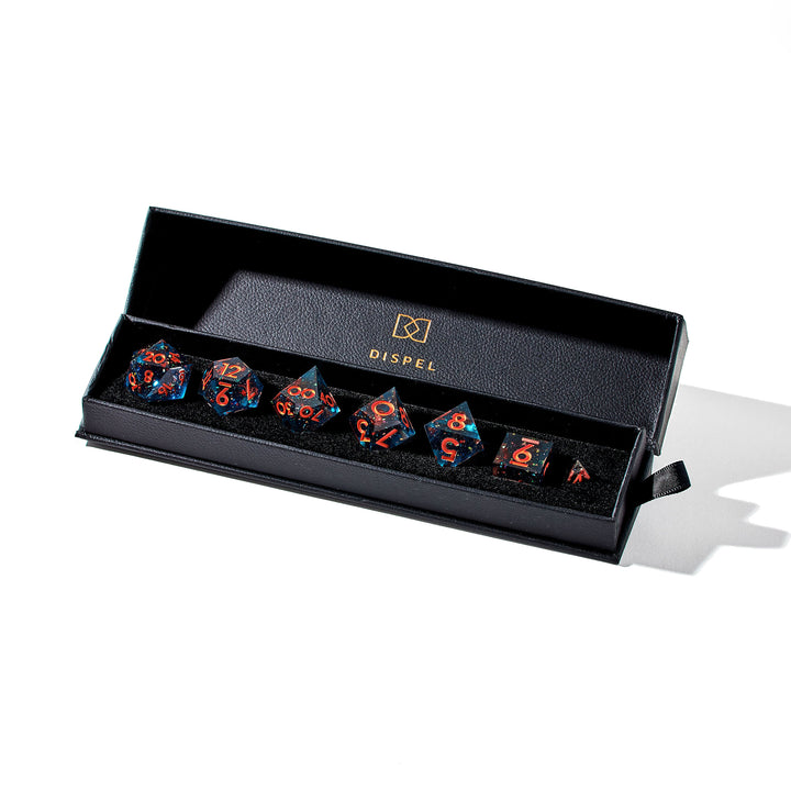 The Shortest Distance 7-Piece Polyhedral Dice Set