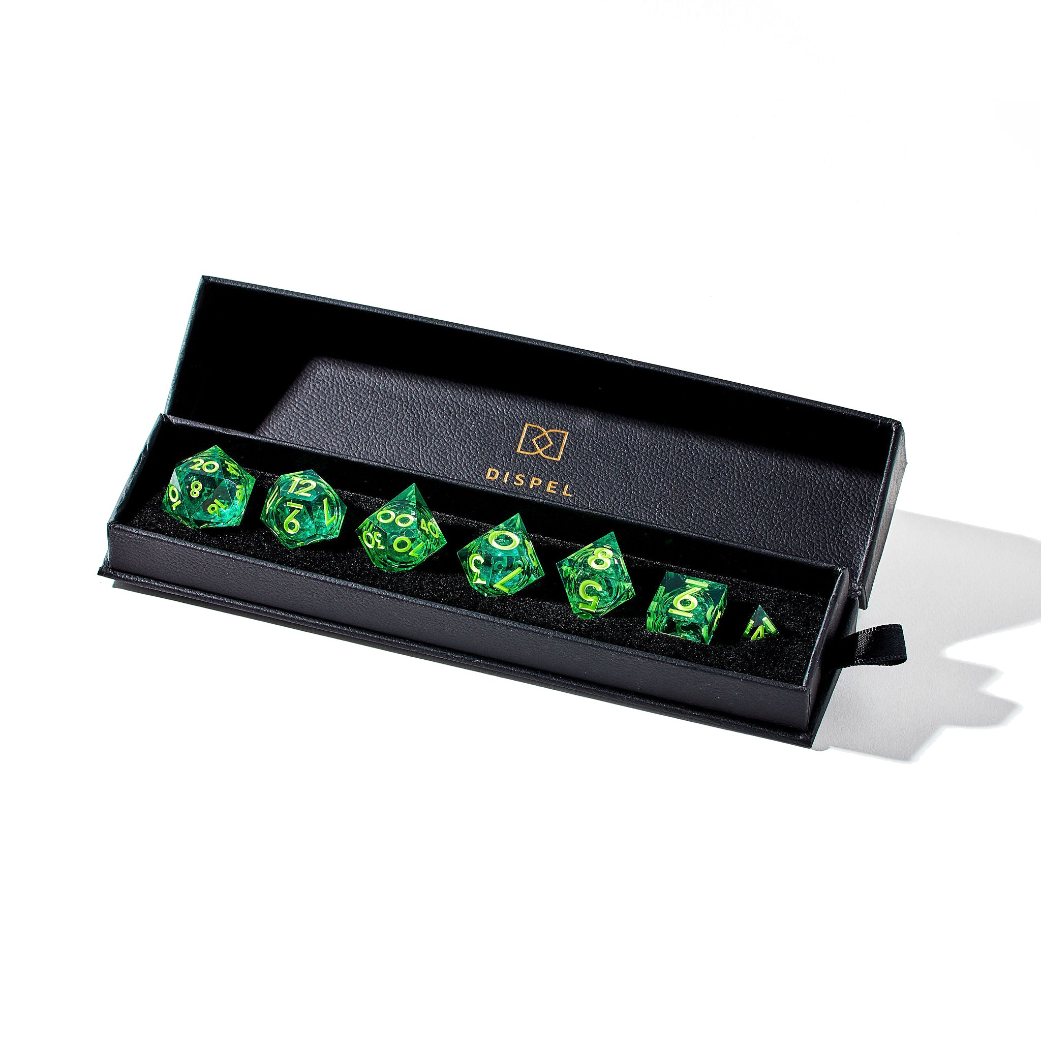 Green Gamer Juice 7-Piece Liquid Core Dice Set