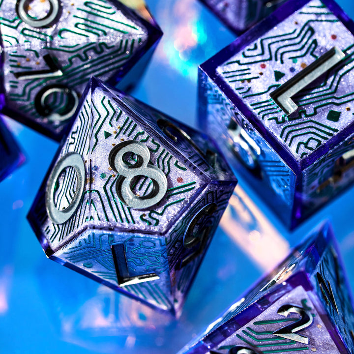 Close up of purple dice 