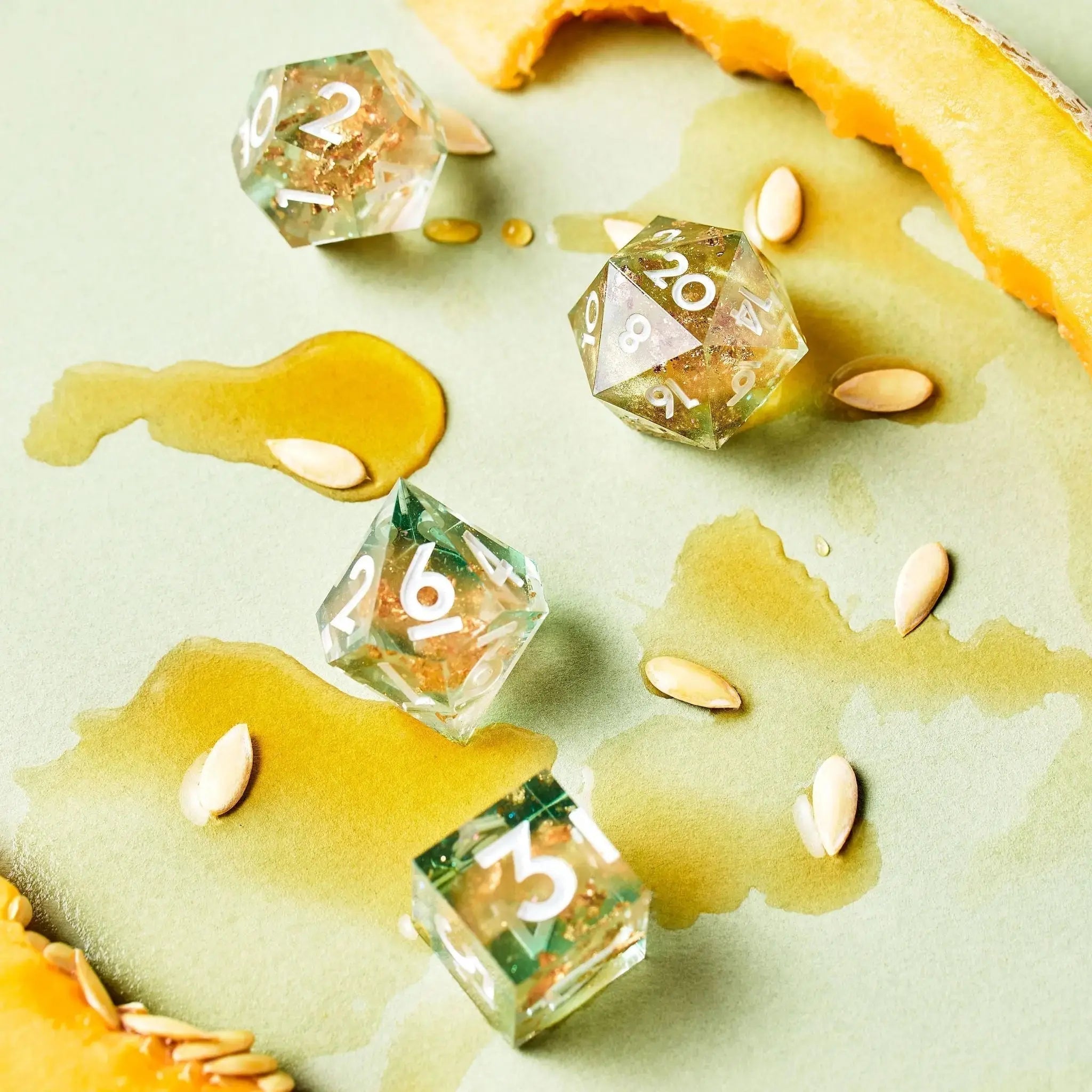 Cantaloupe Sorbet 7-Piece Polyhedral Dice Set - Dispel Dice - Premium DnD Dice & Accessories