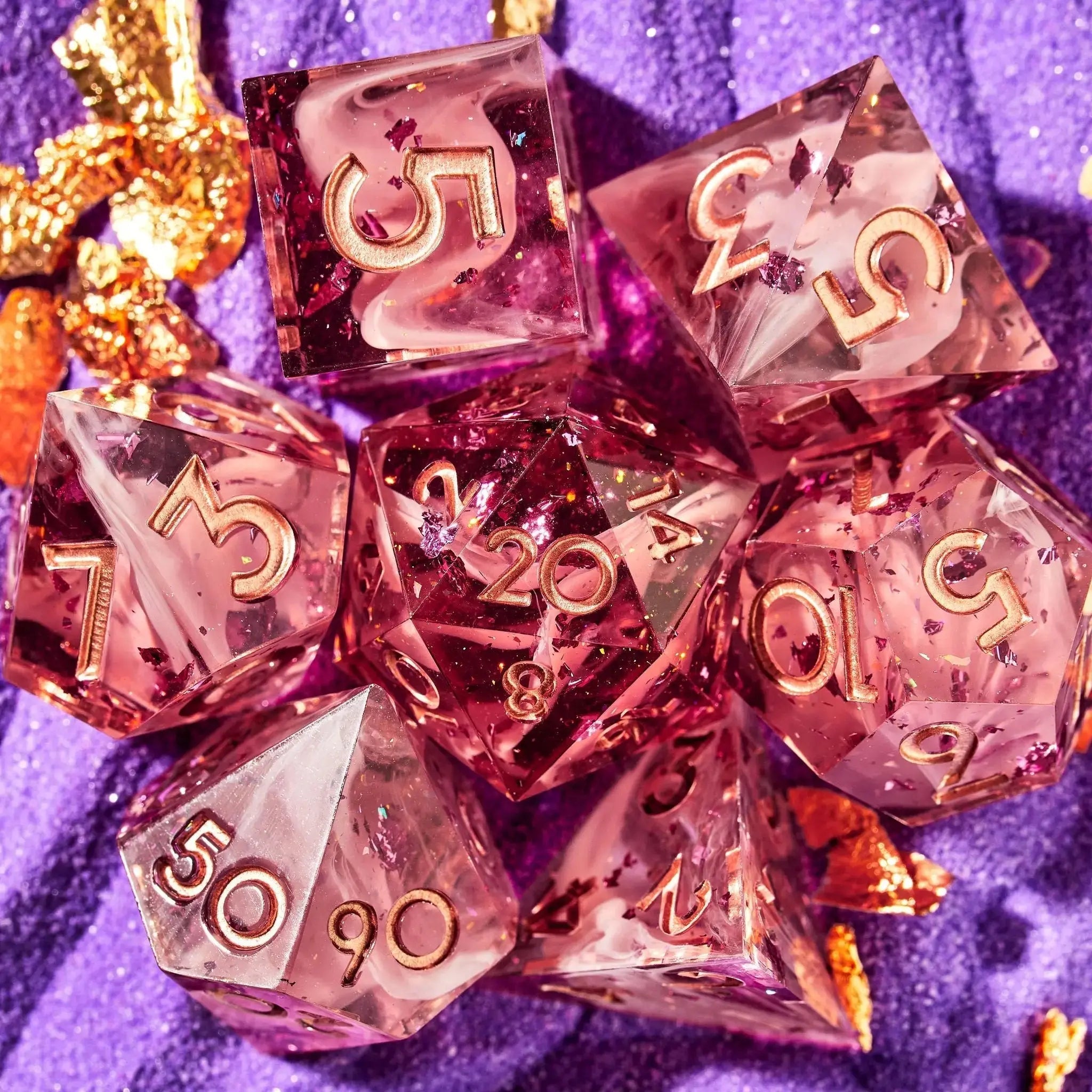 Coral Rose 7-Piece Polyhedral Dice Set - Dispel Dice - Premium DnD Dice & Accessories