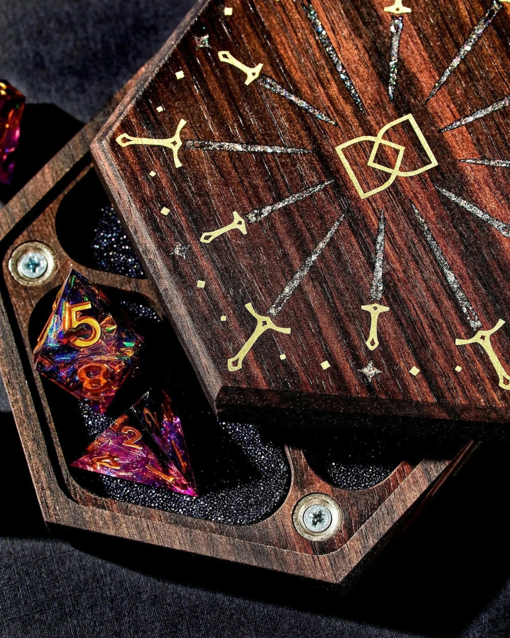 Daggers Tabletop Dice Vault in Macassar Ebony by Wyrmwood x Dispel - Dispel Dice - Premium DnD Dice & Accessories