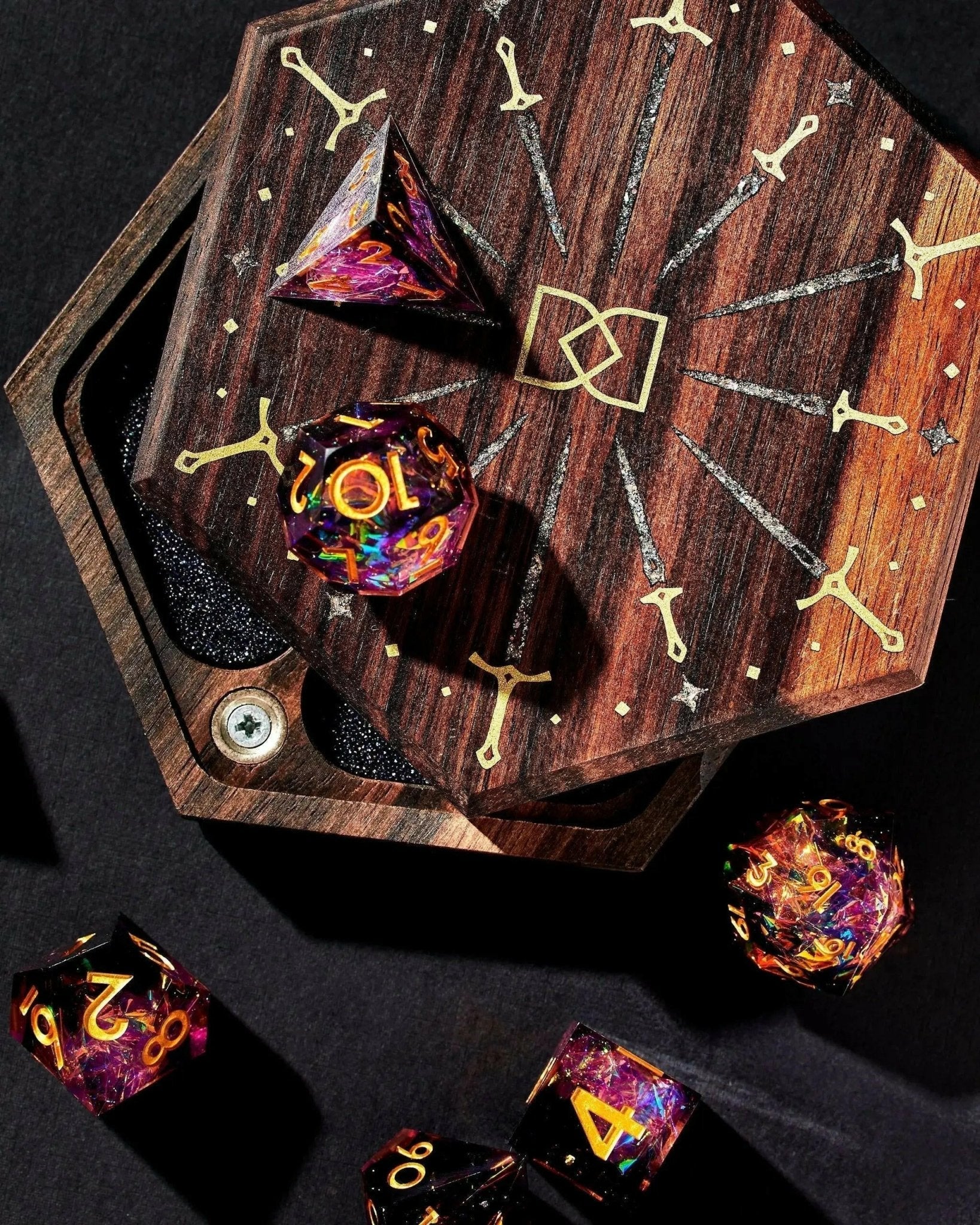 Daggers Tabletop Dice Vault in Macassar Ebony by Wyrmwood x Dispel - Dispel Dice - Premium DnD Dice & Accessories