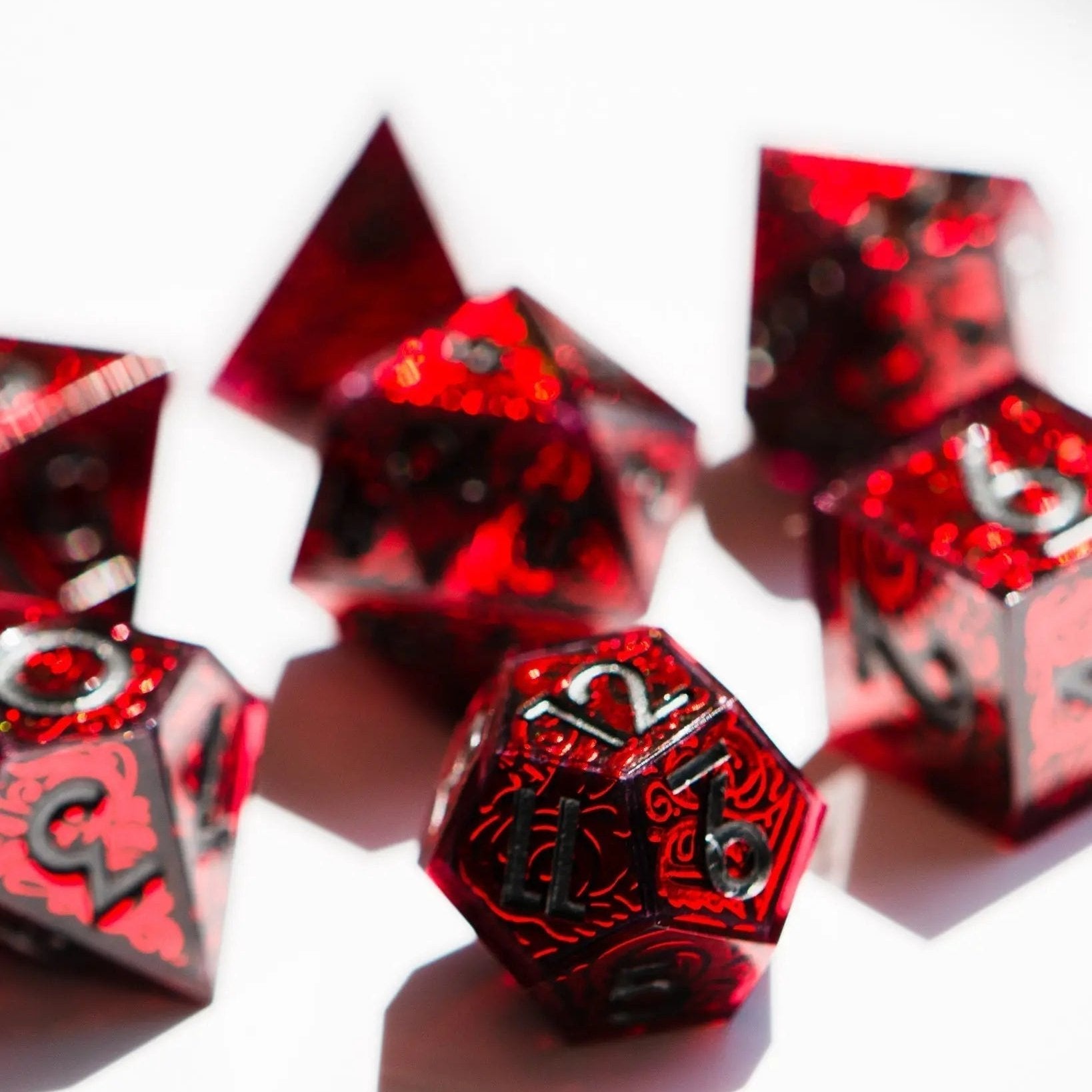 Exsanguinated 7-Piece Iconic Vampire-Themed Dice Set - Dispel Dice - Premium DnD Dice & Accessories
