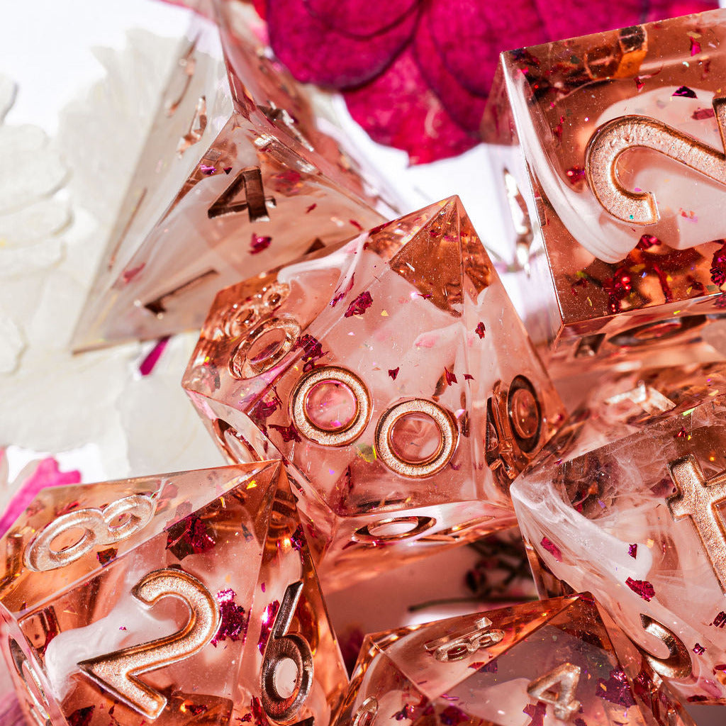 Coral Rose 7-Piece Polyhedral Dice Set - Dispel Dice - Premium DnD Dice & Accessories # #