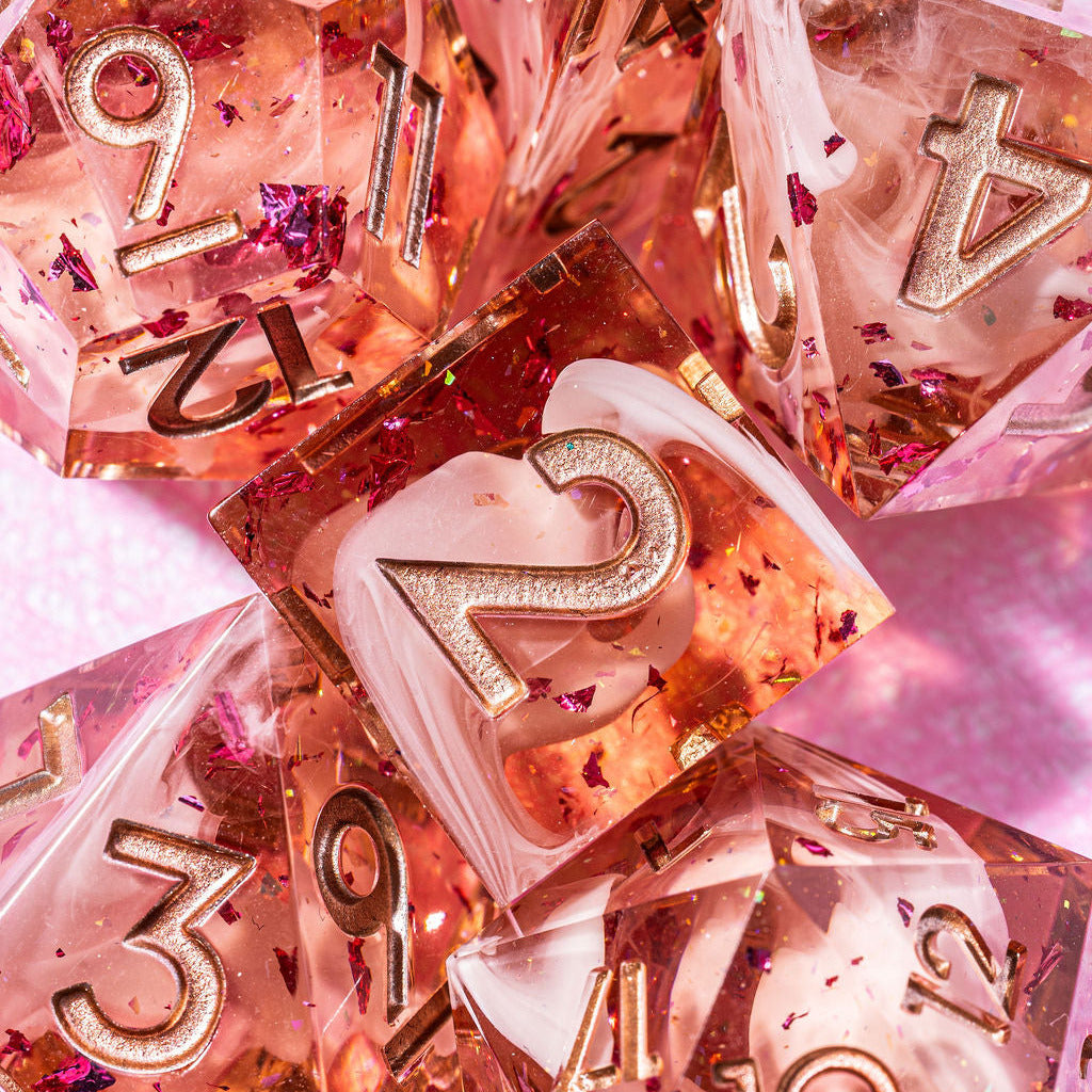 Coral Rose 7-Piece Polyhedral Dice Set - Dispel Dice - Premium DnD Dice & Accessories # #