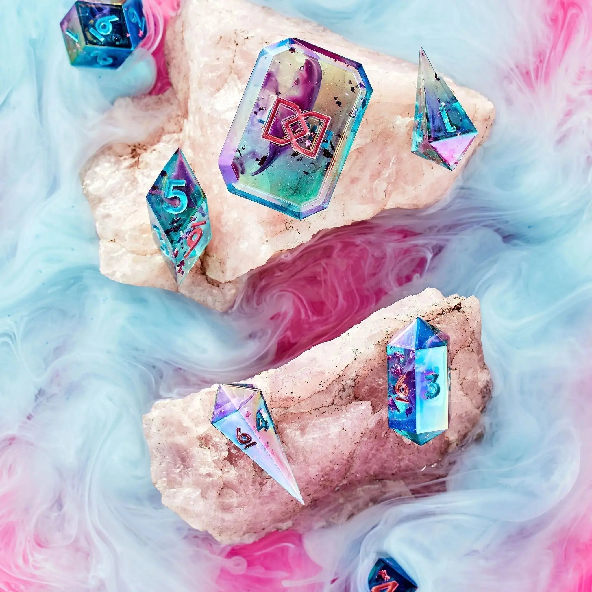 Fluorite Float 7-Piece Jewel Shaped Dice Set - Dispel Dice - Premium DnD Dice & Accessories