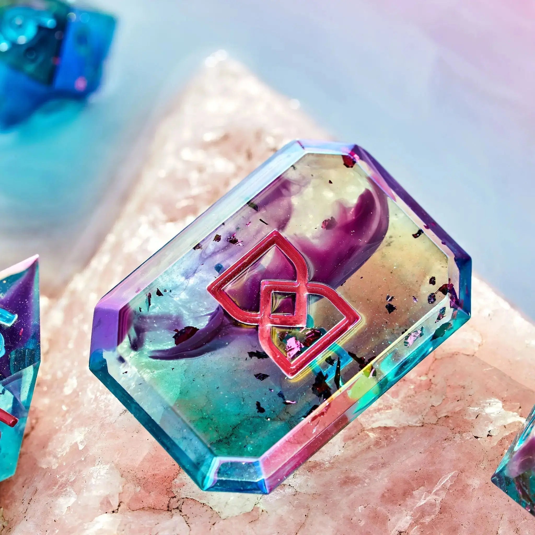Fluorite Float 7-Piece Jewel Shaped Dice Set - Dispel Dice - Premium DnD Dice & Accessories
