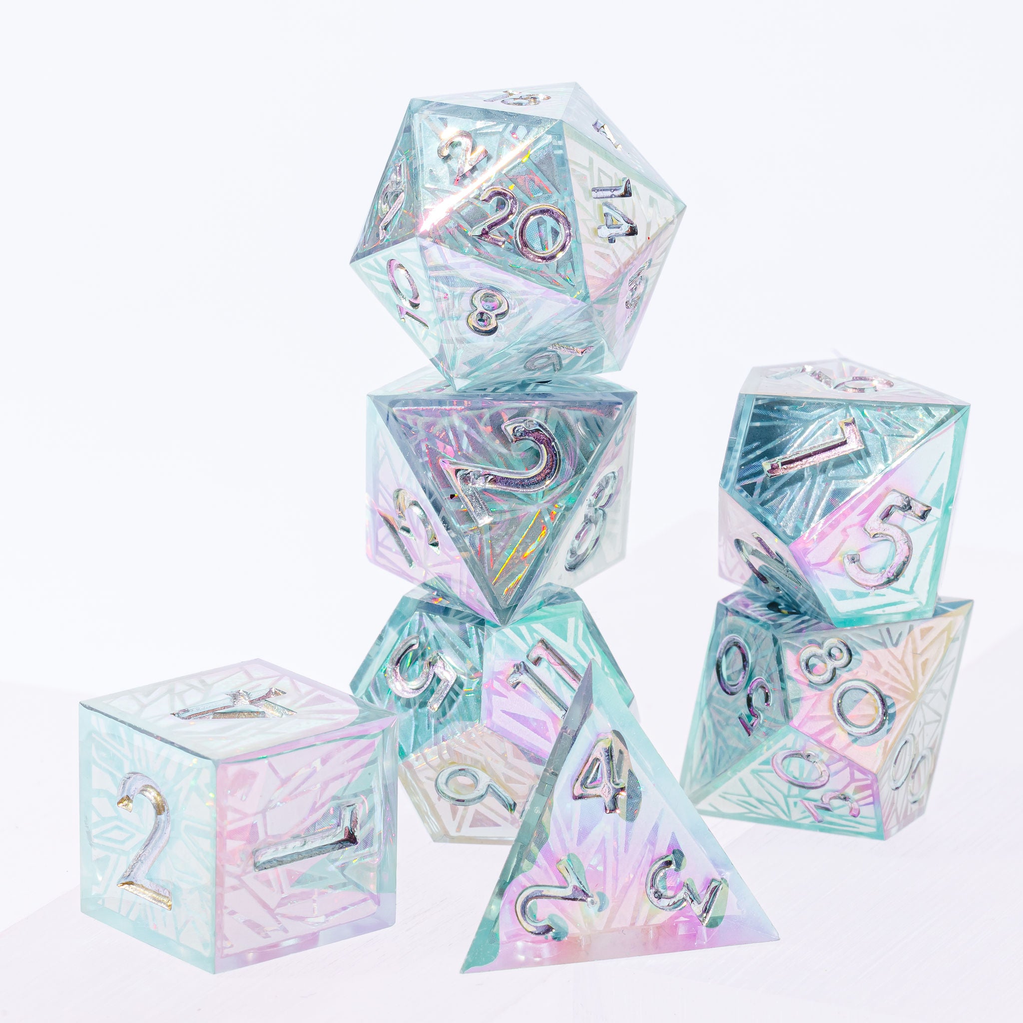 Glacier 7-Piece Iconic Iridescent Dice Set - Dispel Dice - Premium DnD Dice & Accessories # #