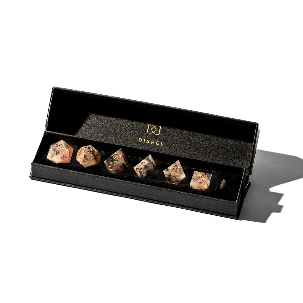 Milky Strawberry Galaxy 7-Piece Polyhedral Dice Set - Dispel Dice - Premium DnD Dice & Accessories # #