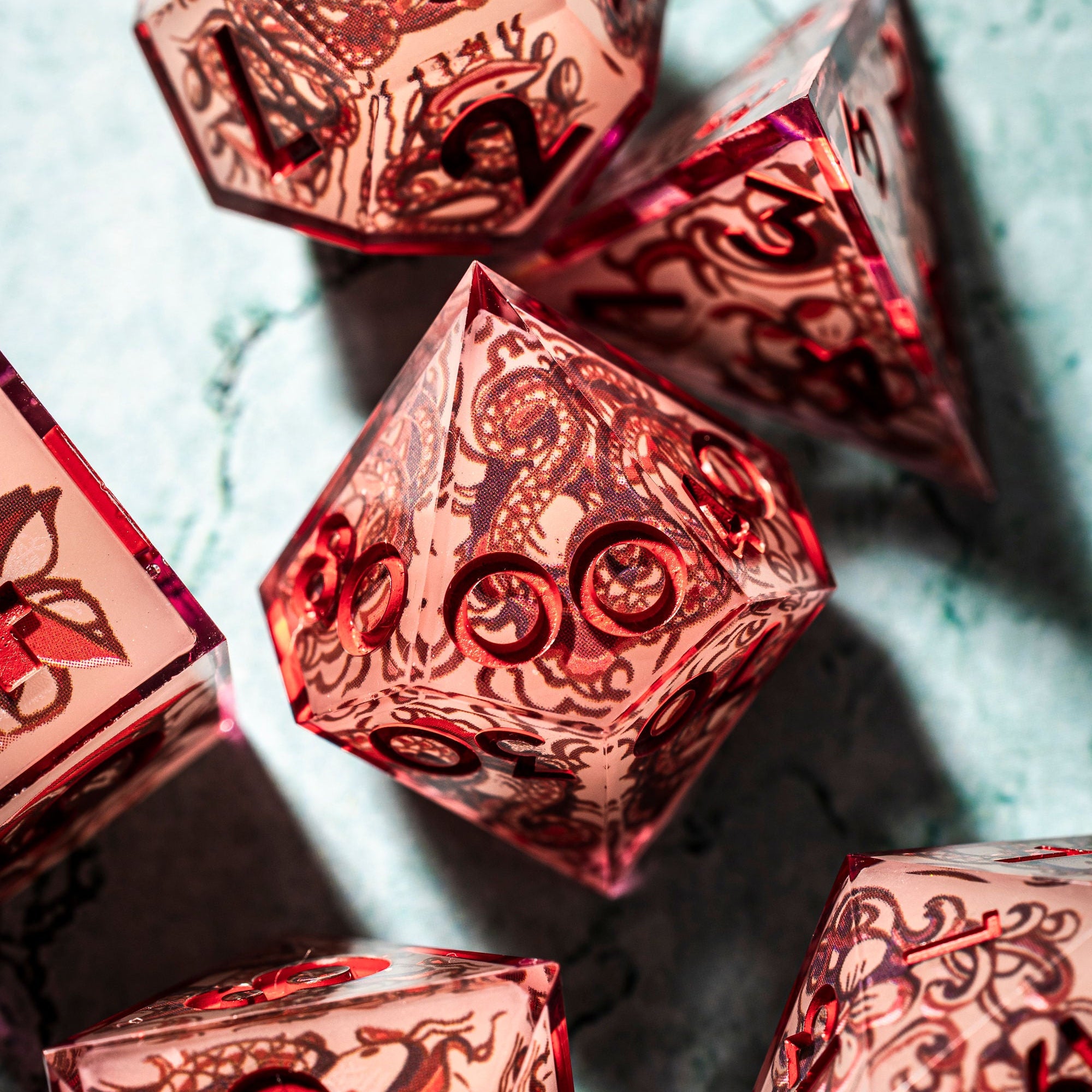 Red Jade 7-Piece Glow In The Dark Iconic Dice Set - Dispel Dice - Premium DnD Dice & Accessories # #