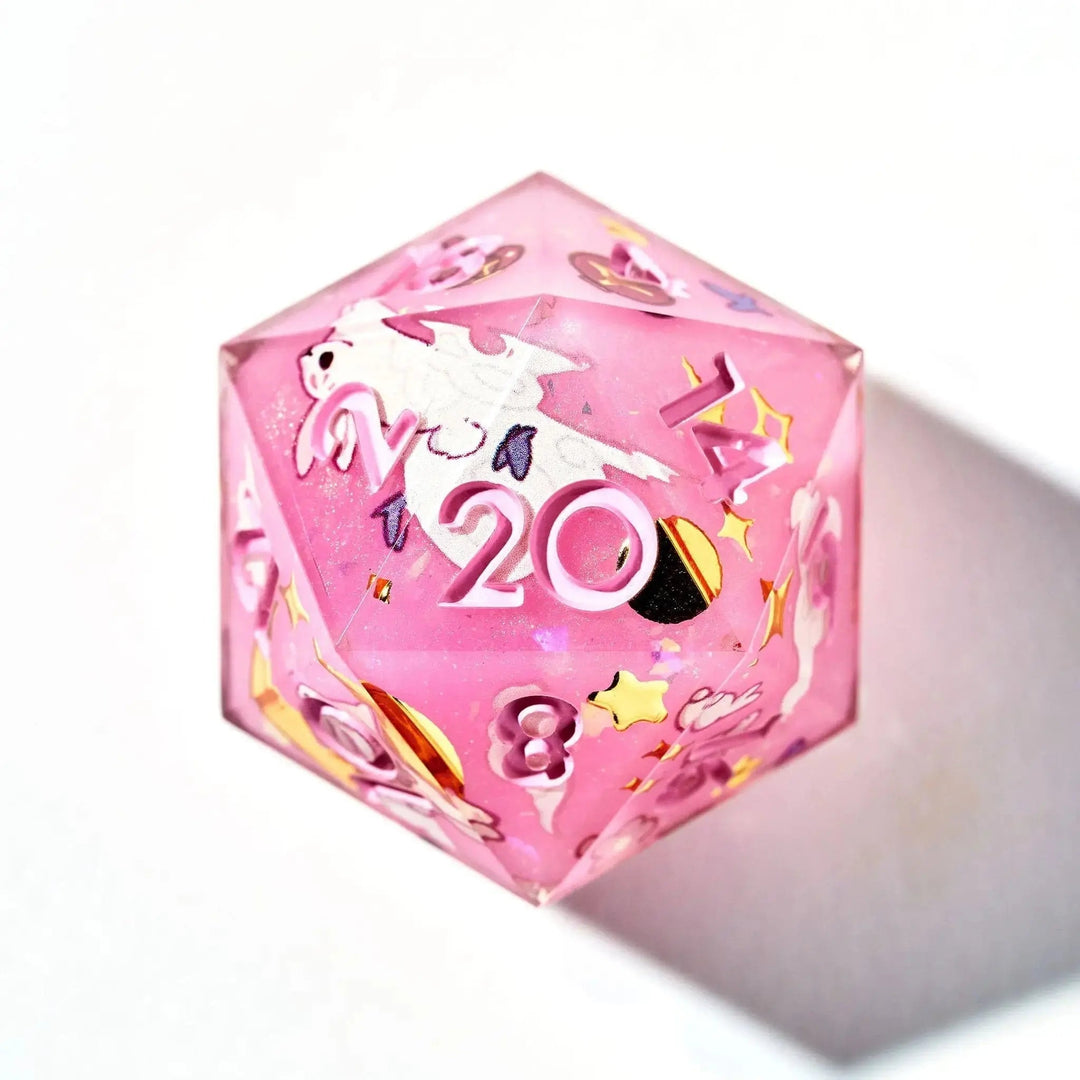Lunar Bunnies 7-Piece Iconic Pink Dice Set - Dispel Dice - Premium DnD Dice & Accessories