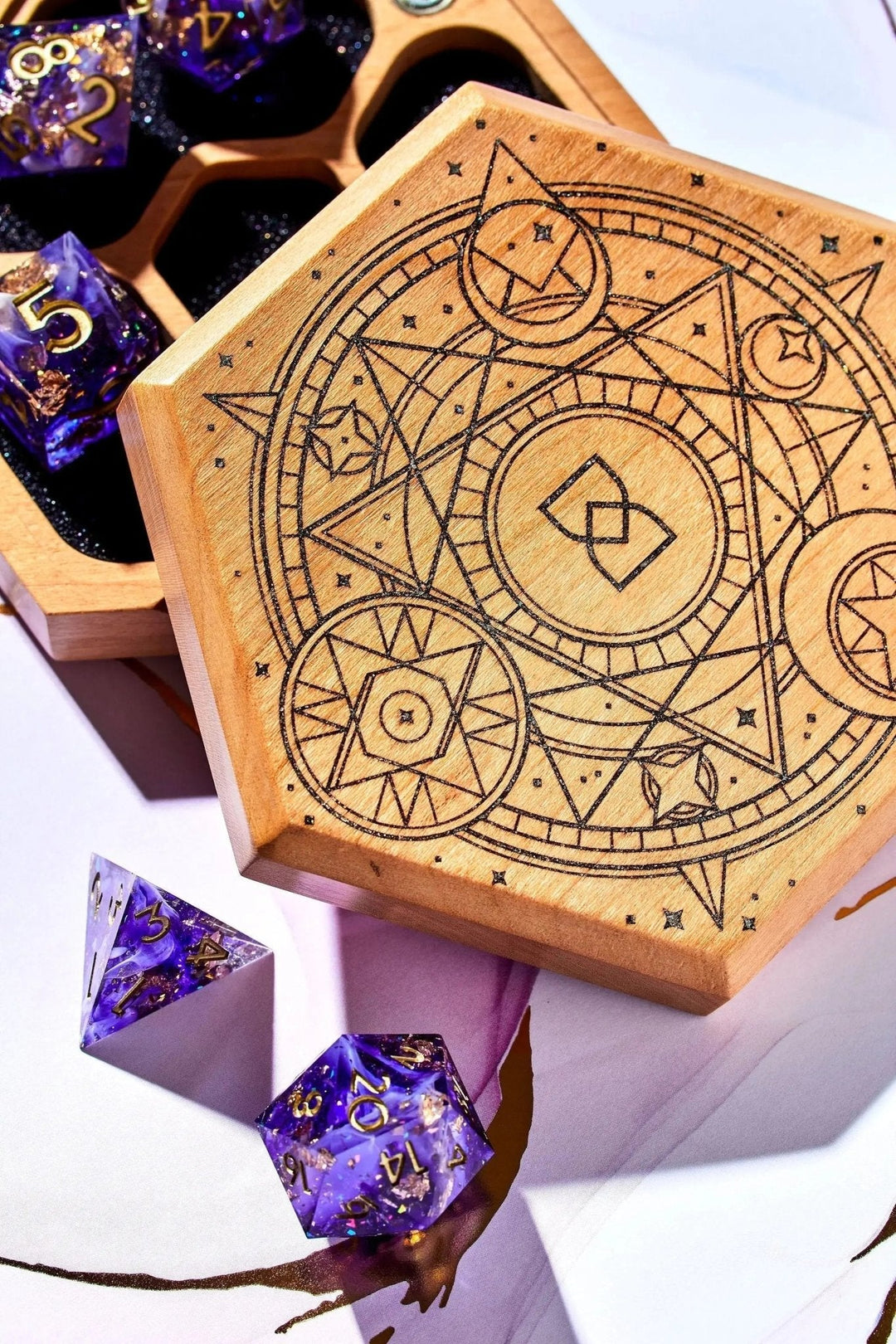 Magical Circle Tabletop Dice Vault in Cherry by Wyrmwood x Dispel - Dispel Dice - Premium DnD Dice & Accessories