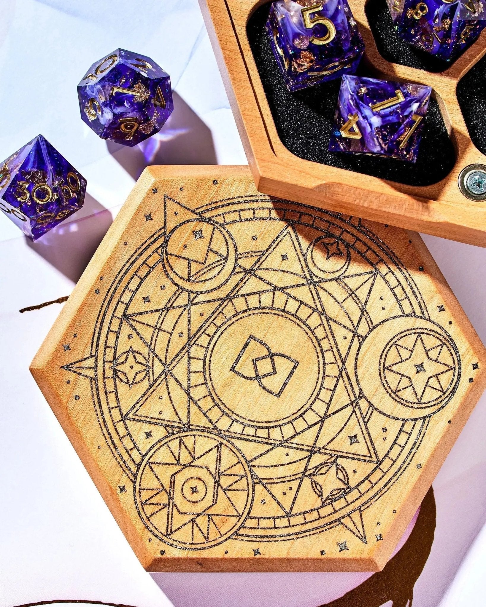 Magical Circle Tabletop Dice Vault in Cherry by Wyrmwood x Dispel - Dispel Dice - Premium DnD Dice & Accessories