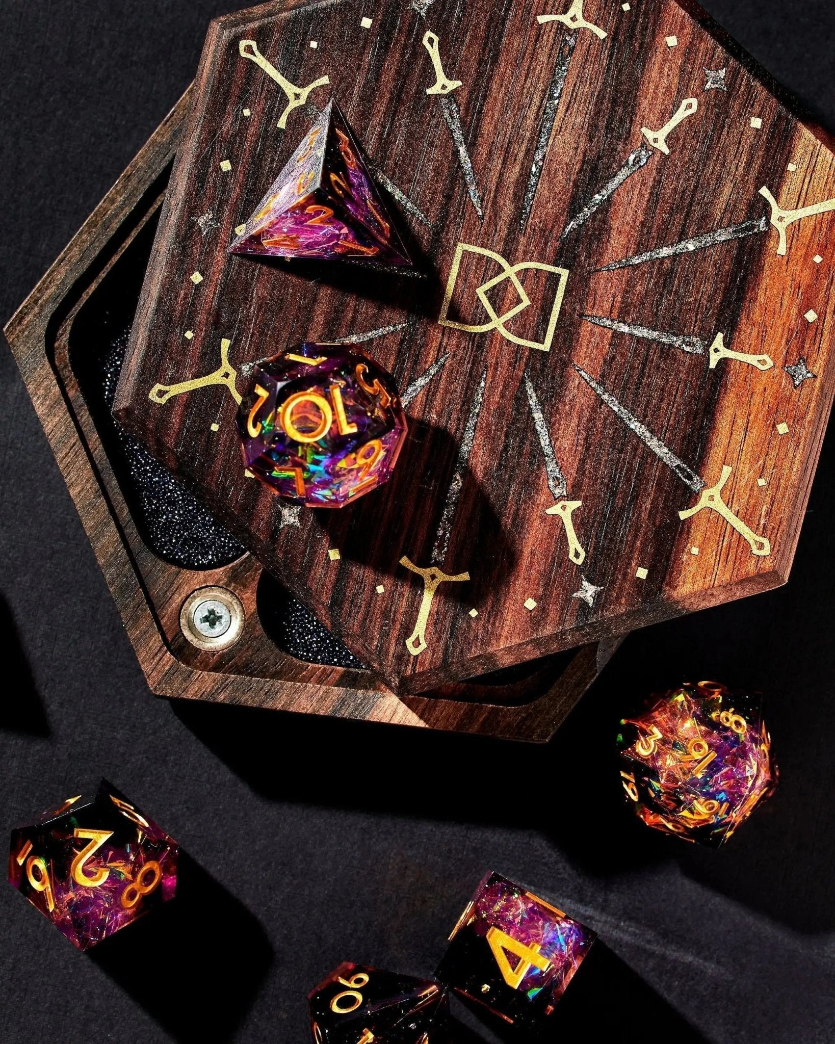 Magical Circle Tabletop Dice Vault in Macassar Ebony by Wyrmwood x Dispel - Dispel Dice - Premium DnD Dice & Accessories