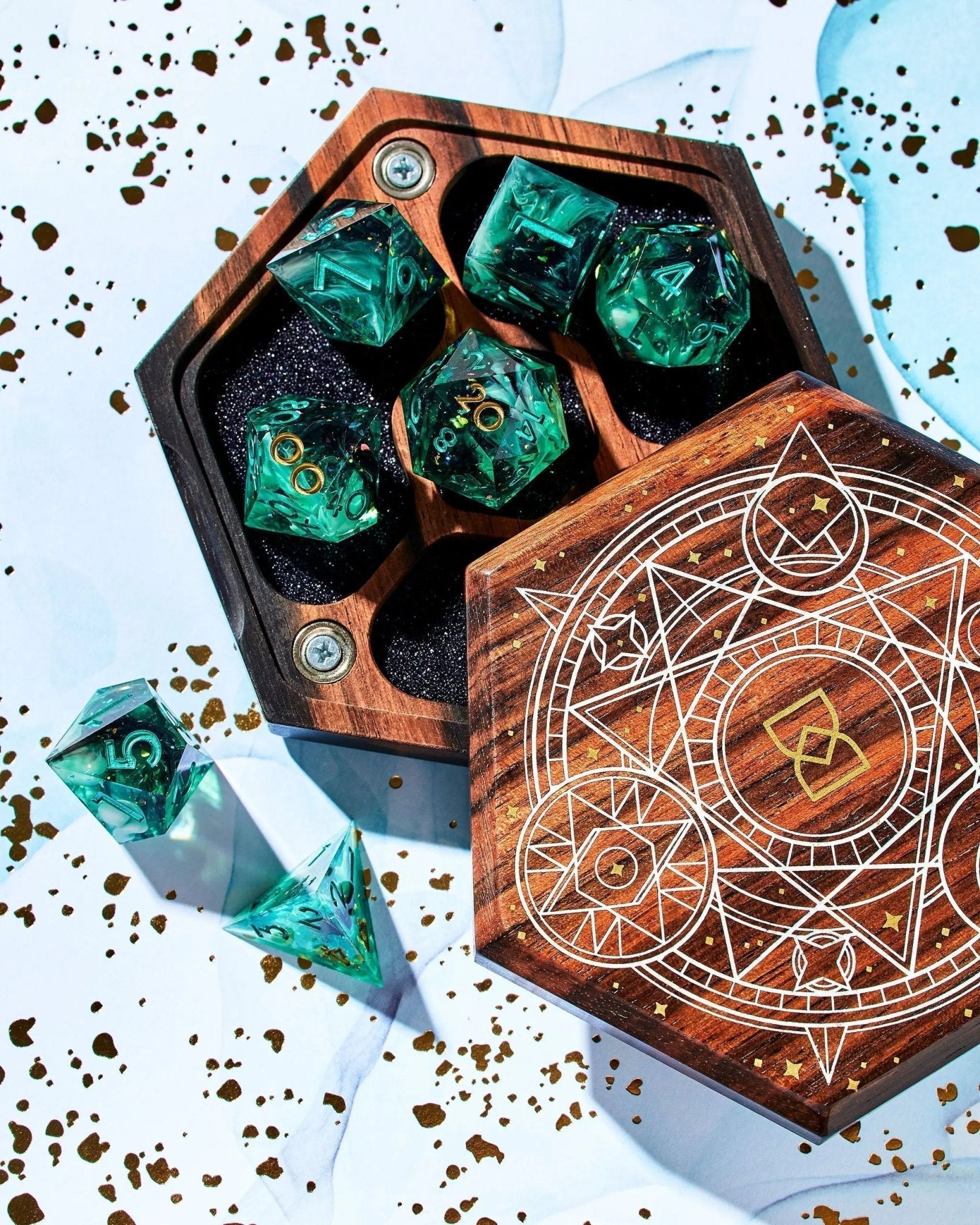 Magical Circle Tabletop Dice Vault in Macassar Ebony by Wyrmwood x Dispel - Dispel Dice - Premium DnD Dice & Accessories