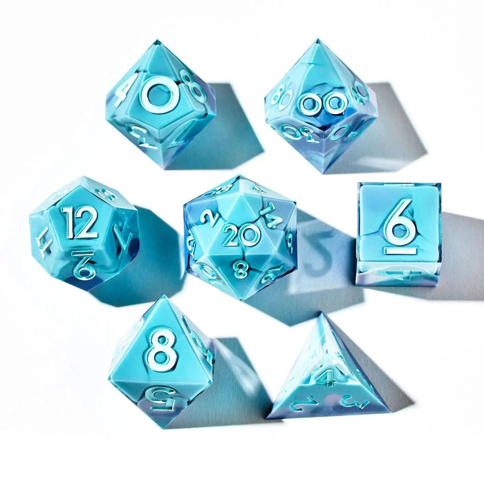 Blue Marble Swirl Polyhedral Dice Set - 7 Piece RPG Dice With D20, D12, D10, D8, D6, D4, D00 For D&D, Pathfinder - View #7