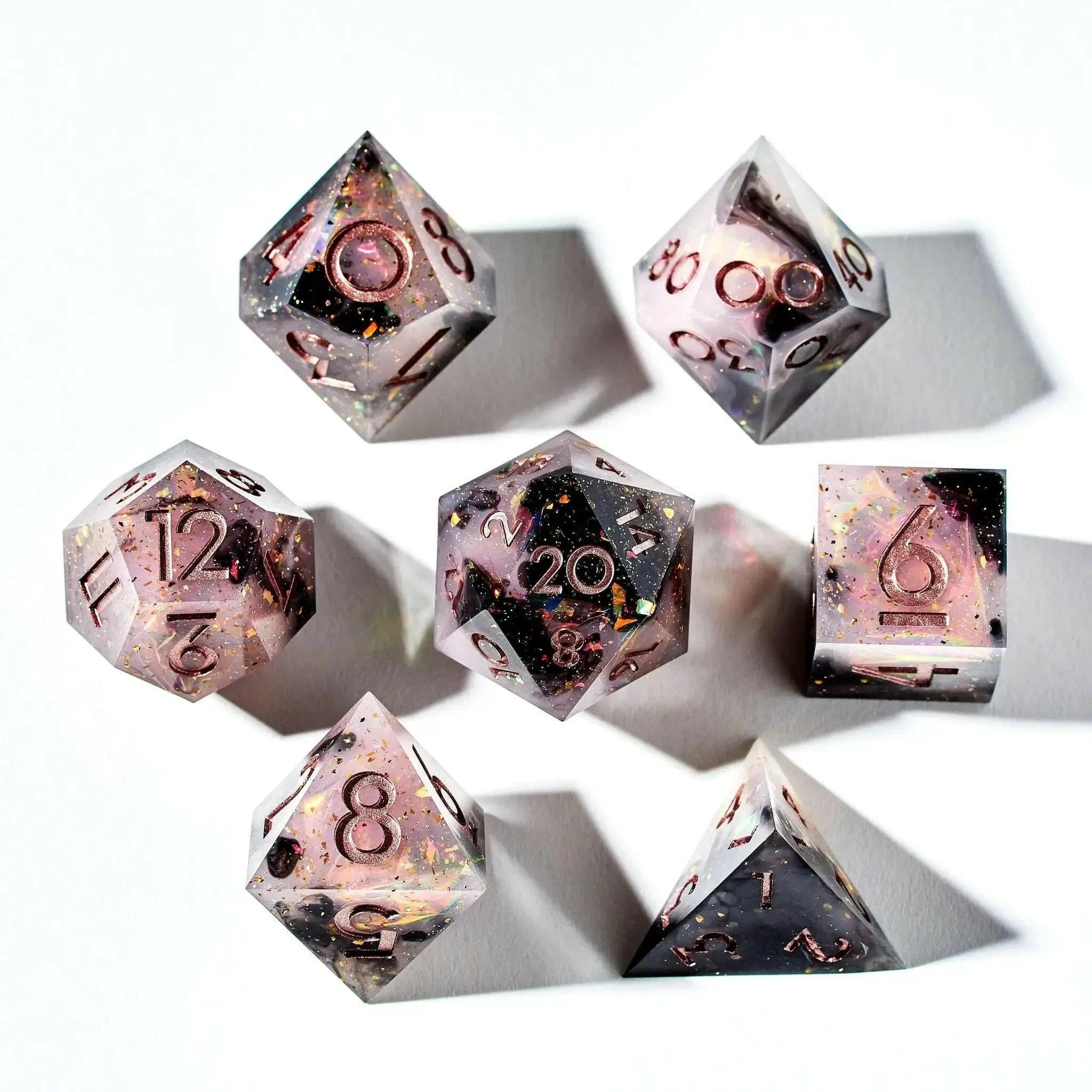 Milky Strawberry Galaxy 7-Piece Polyhedral Dice Set - Dispel Dice - Premium DnD Dice & Accessories