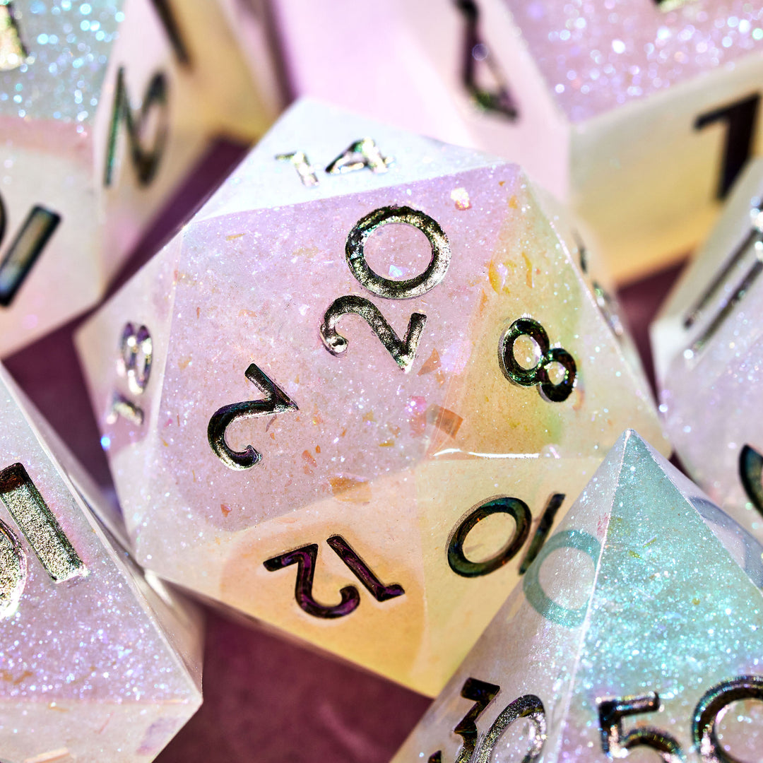 Composed picture of a shiny white dice set