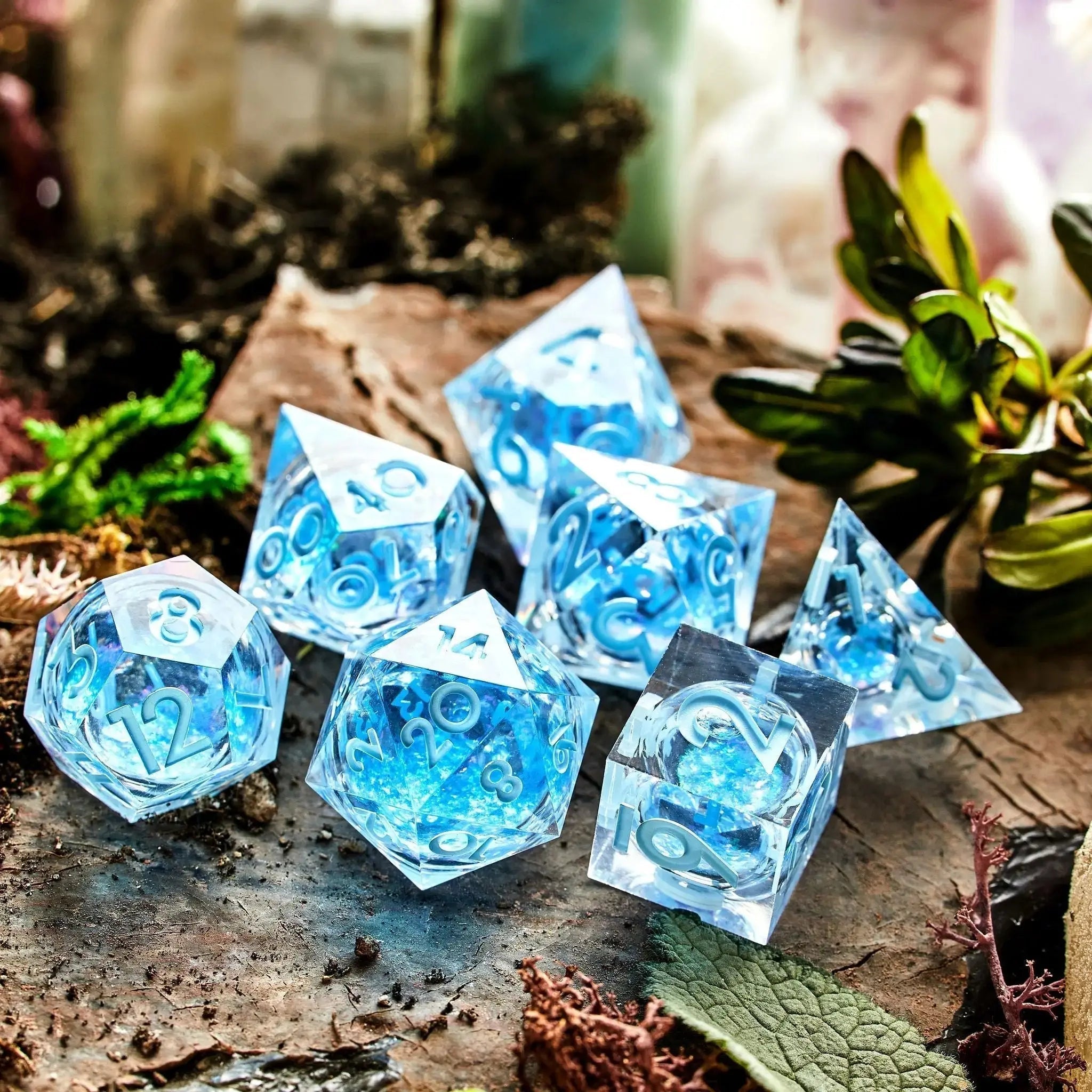 Moonwater 7-Piece Liquid Core Dice Set - Dispel Dice - Premium DnD Dice & Accessories