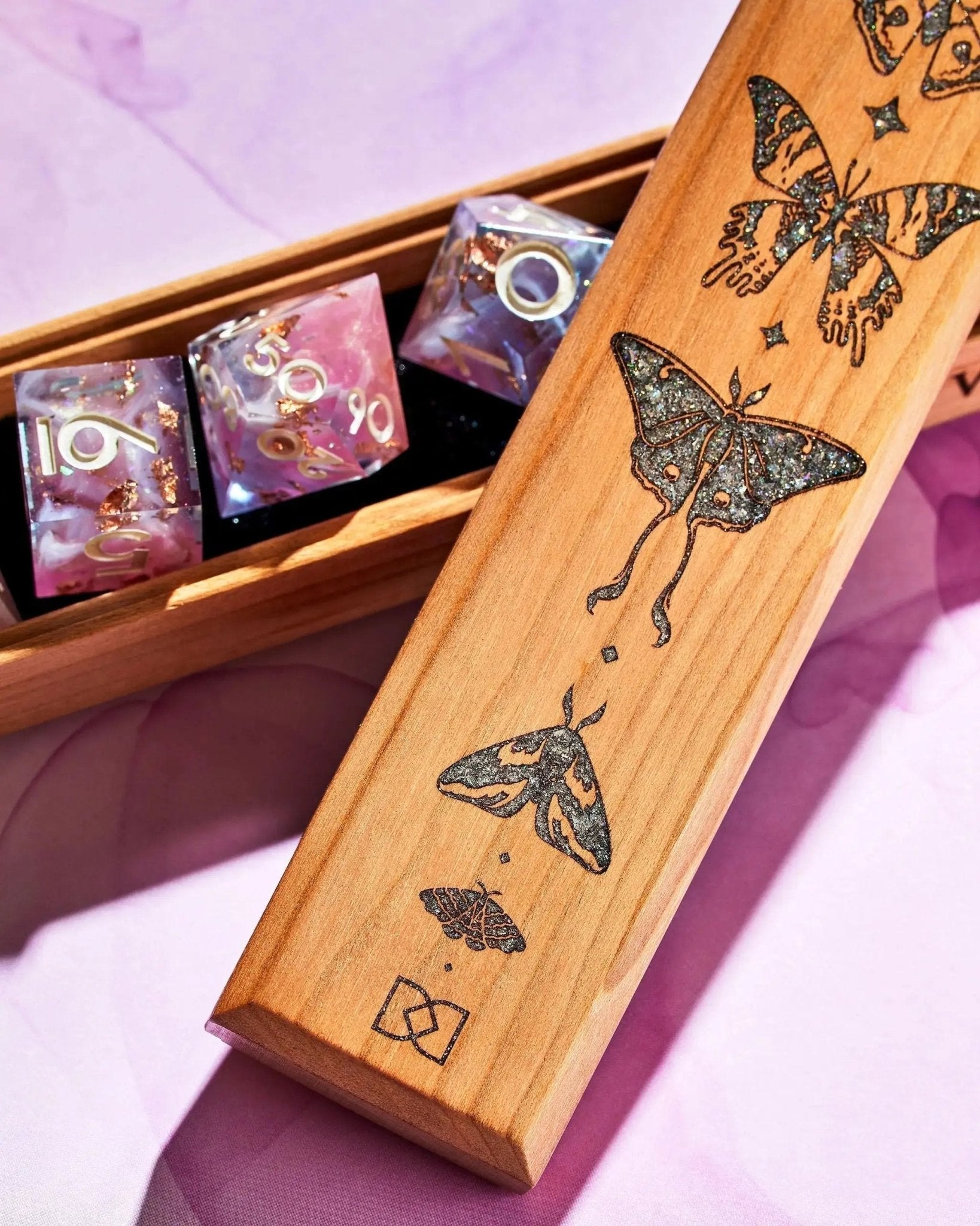 Moths Dice Vault in Cherry by Wyrmwood x Dispel - Dispel Dice - Premium DnD Dice & Accessories