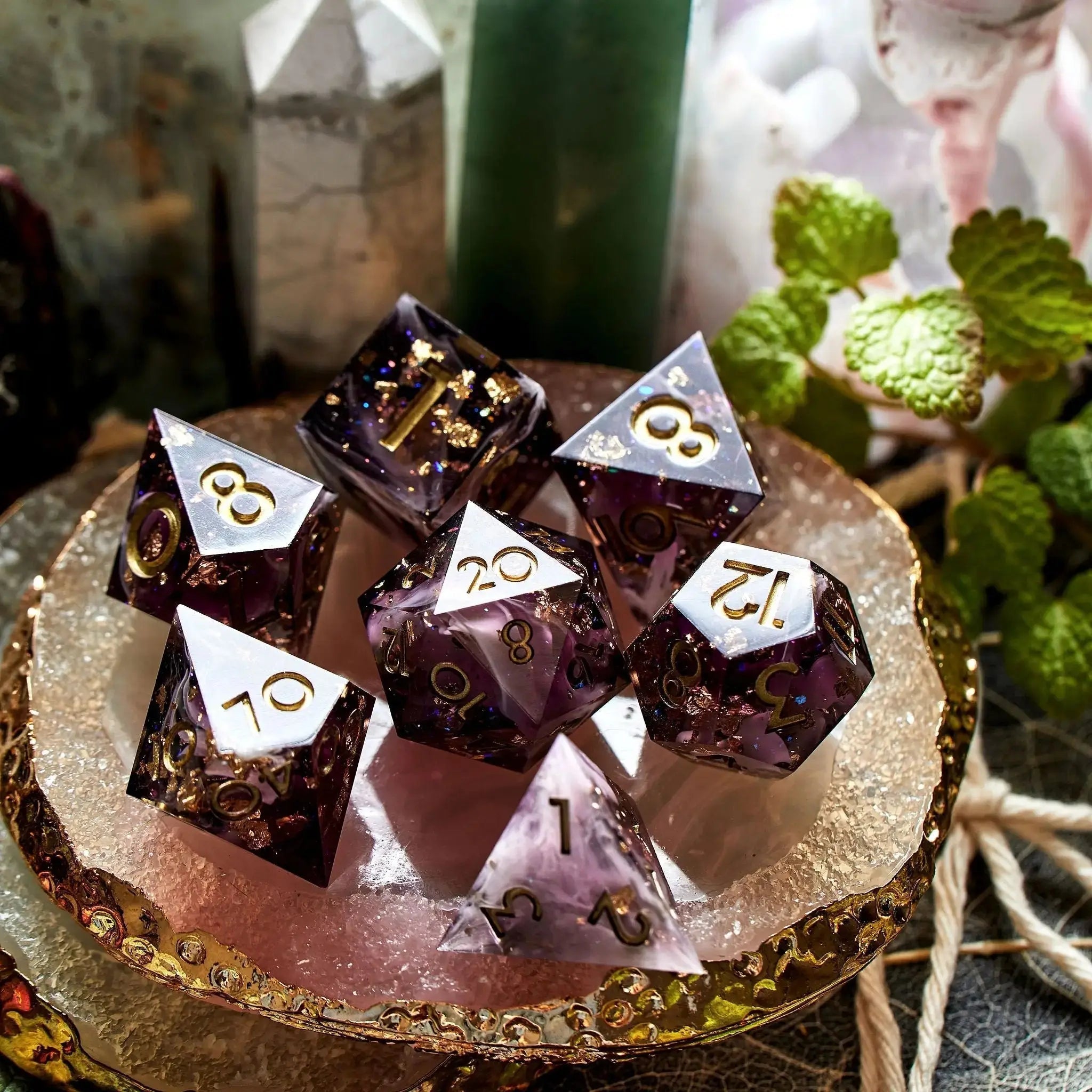 Orchid Dust 7-Piece Polyhedral Dice Set - Dispel Dice - Premium DnD Dice & Accessories