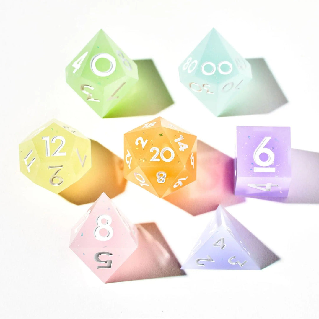 Rainbow Drops 7-Piece Multi-Colored Dice Set - Dispel Dice - Premium DnD Dice & Accessories