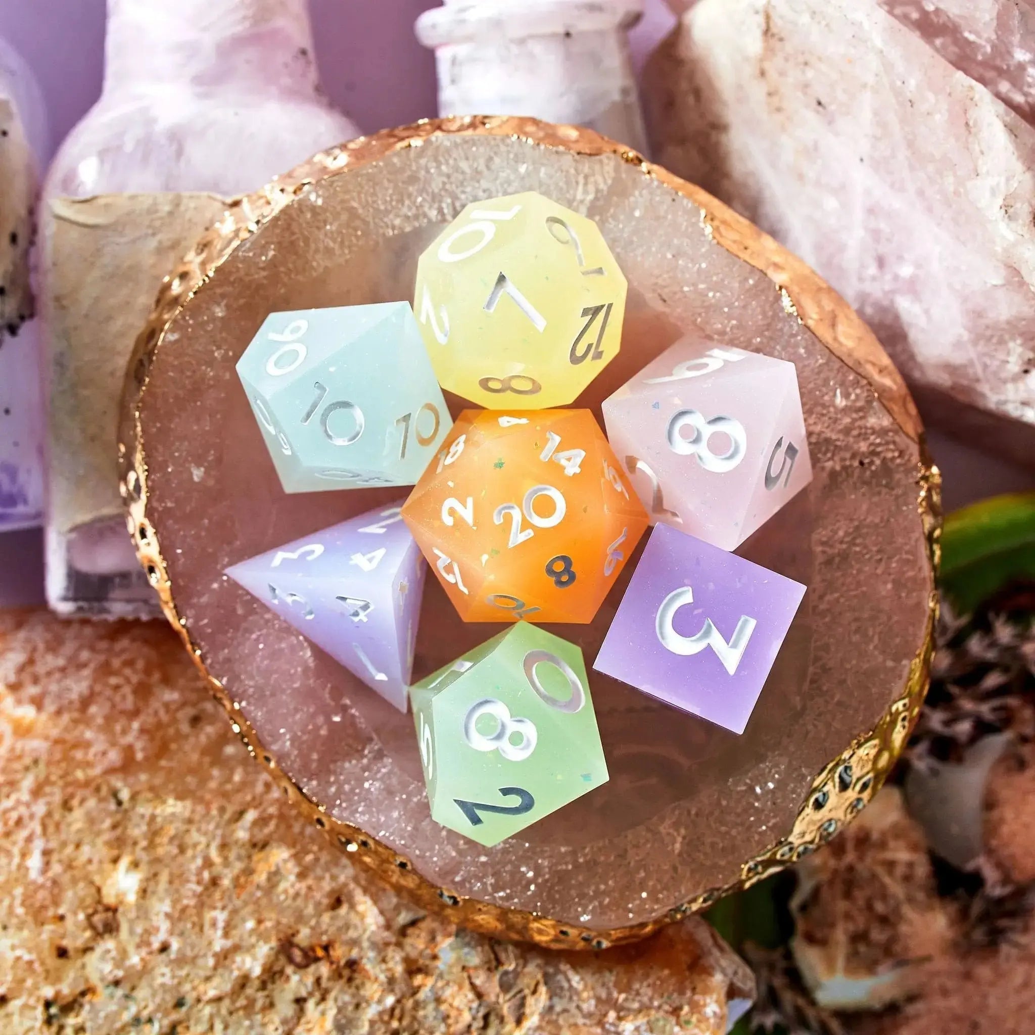 Rainbow Drops 7-Piece Multi-Colored Dice Set - Dispel Dice - Premium DnD Dice & Accessories