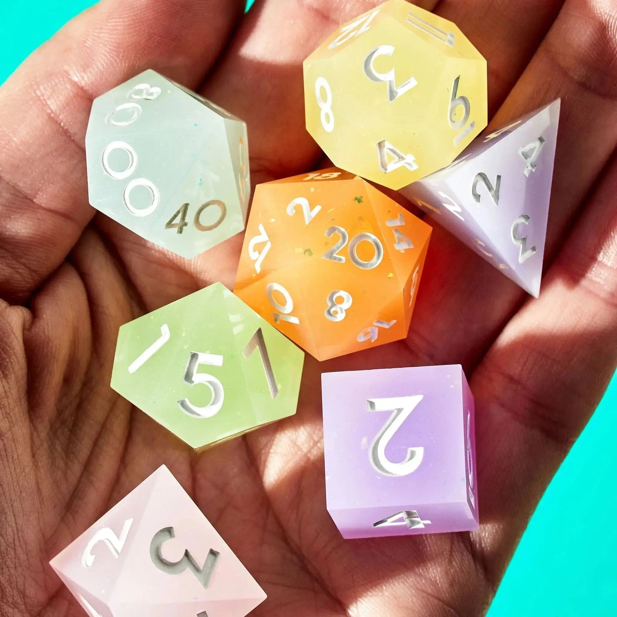 Rainbow Drops 7-Piece Multi-Colored Dice Set - Dispel Dice - Premium DnD Dice & Accessories