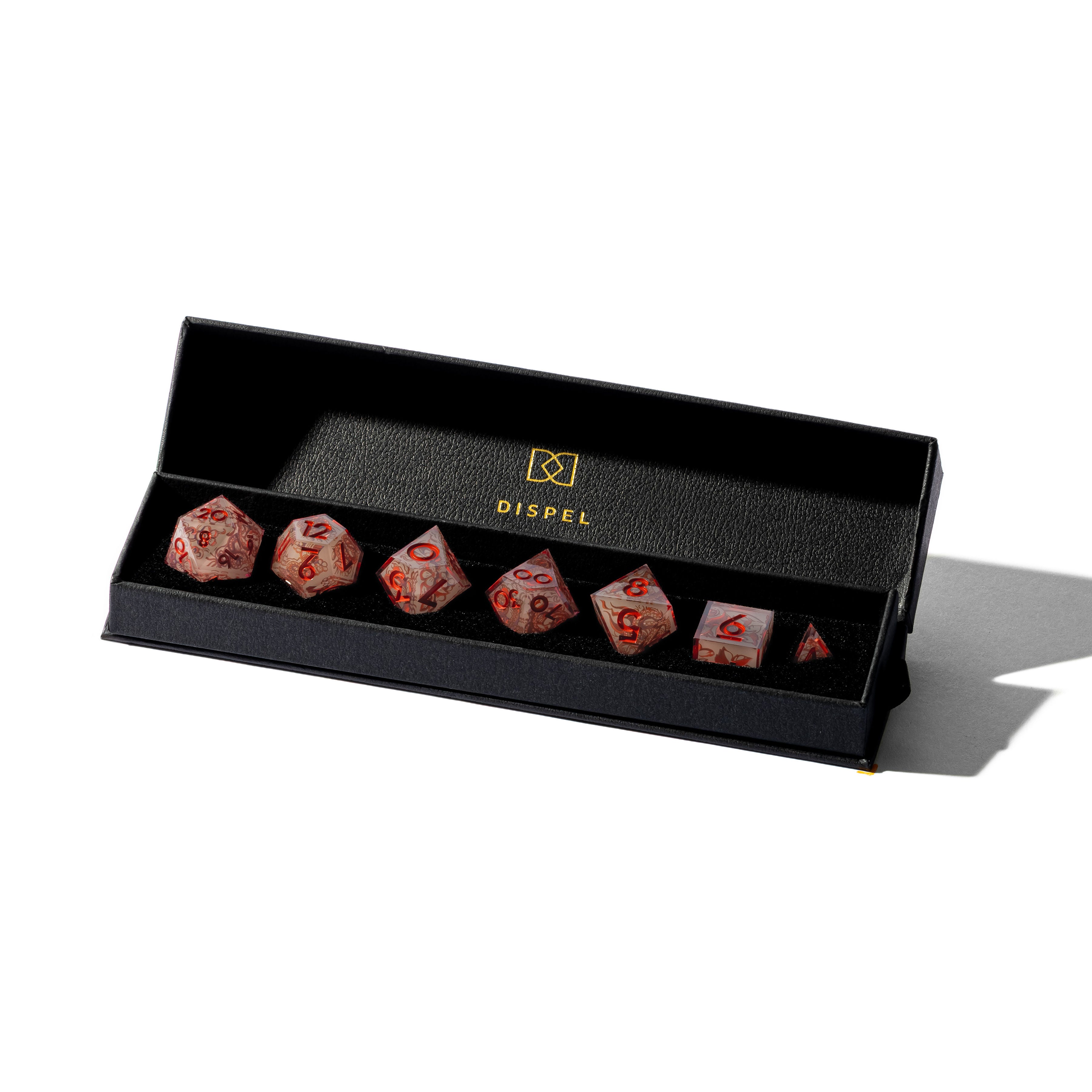 Red Jade 7-Piece Glow In The Dark Iconic Dice Set - Dispel Dice - Premium DnD Dice & Accessories # #
