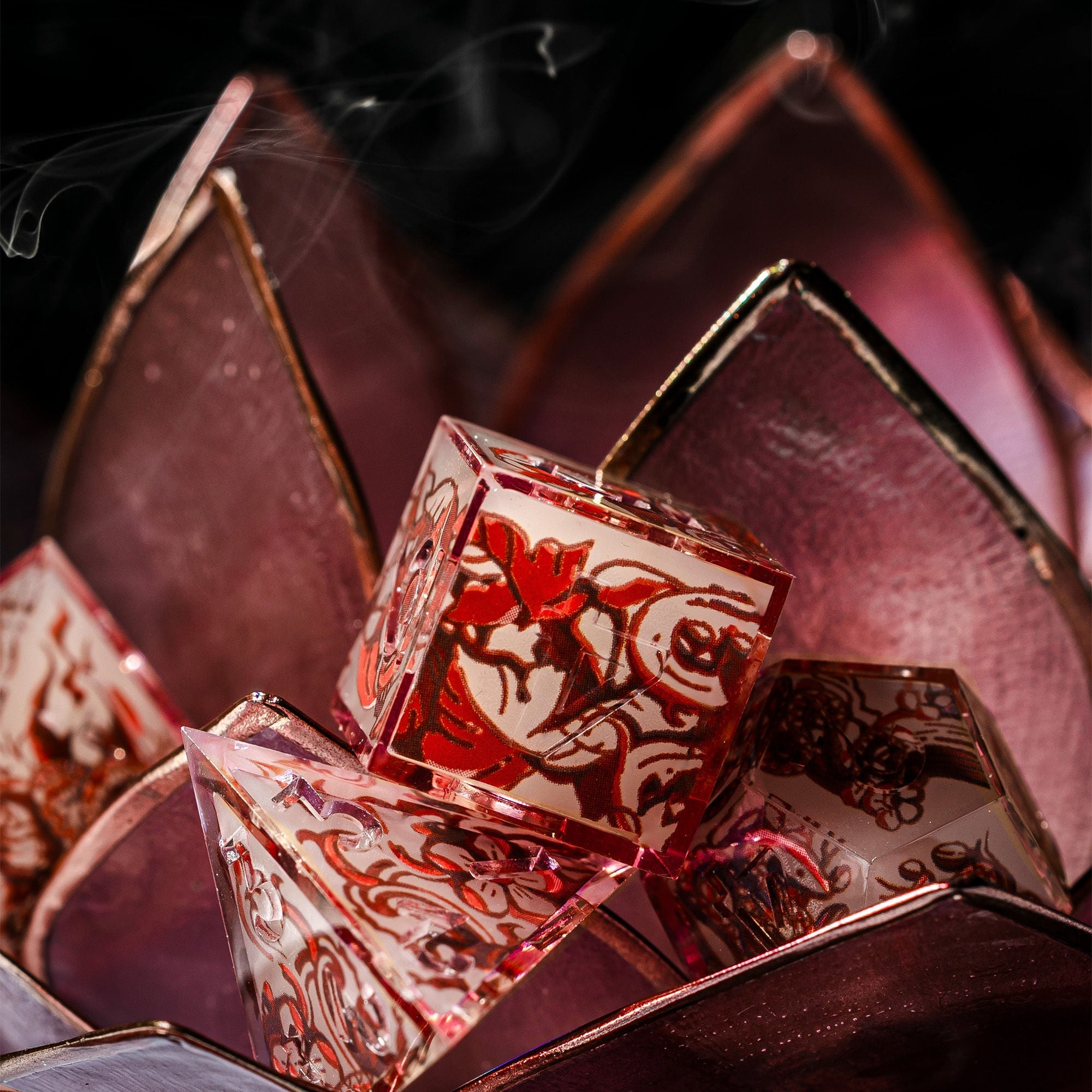 Red Jade 7-Piece Glow In The Dark Iconic Dice Set - Dispel Dice - Premium DnD Dice & Accessories # #