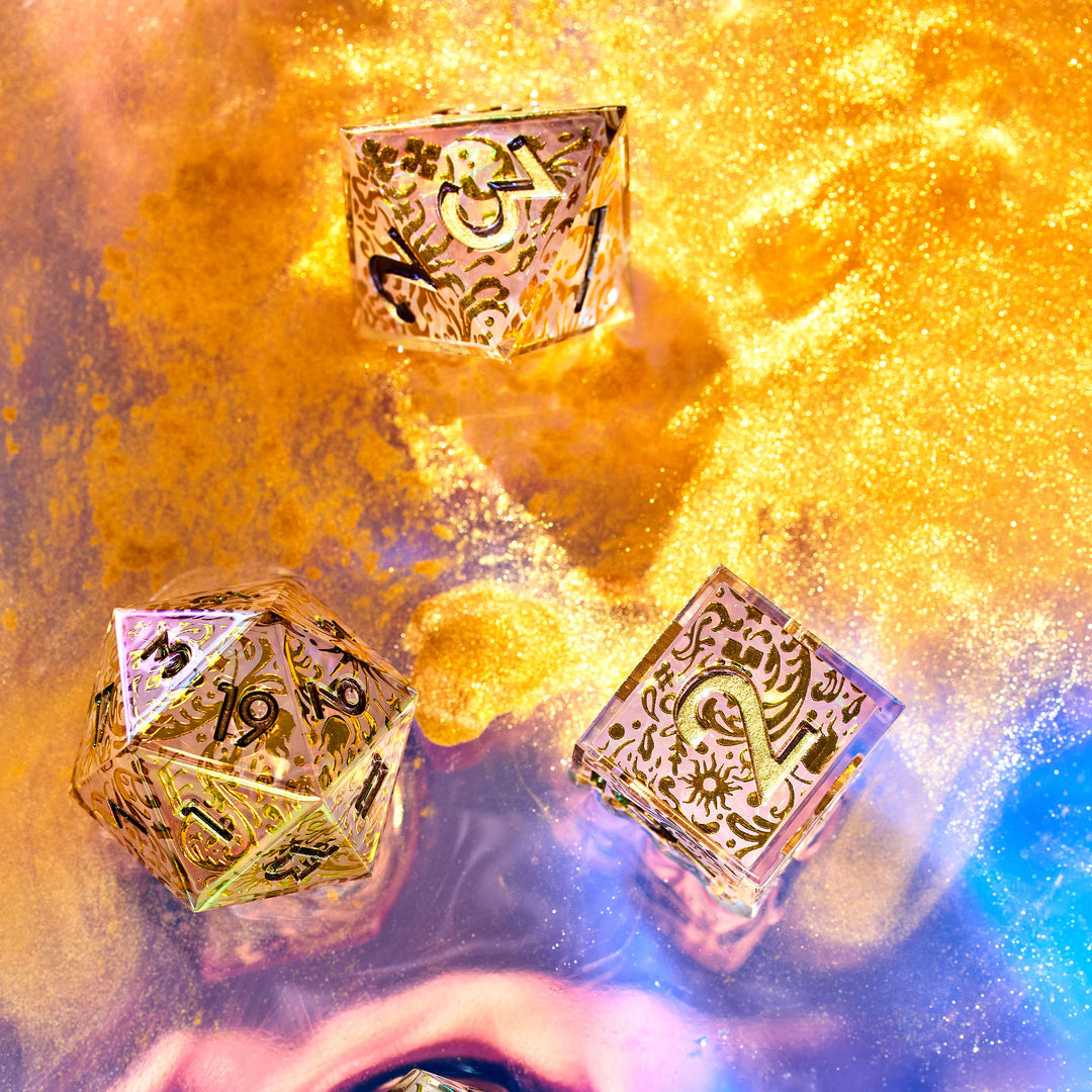 Sacred Flame 7-Piece Iconic Iridescent Dice Set