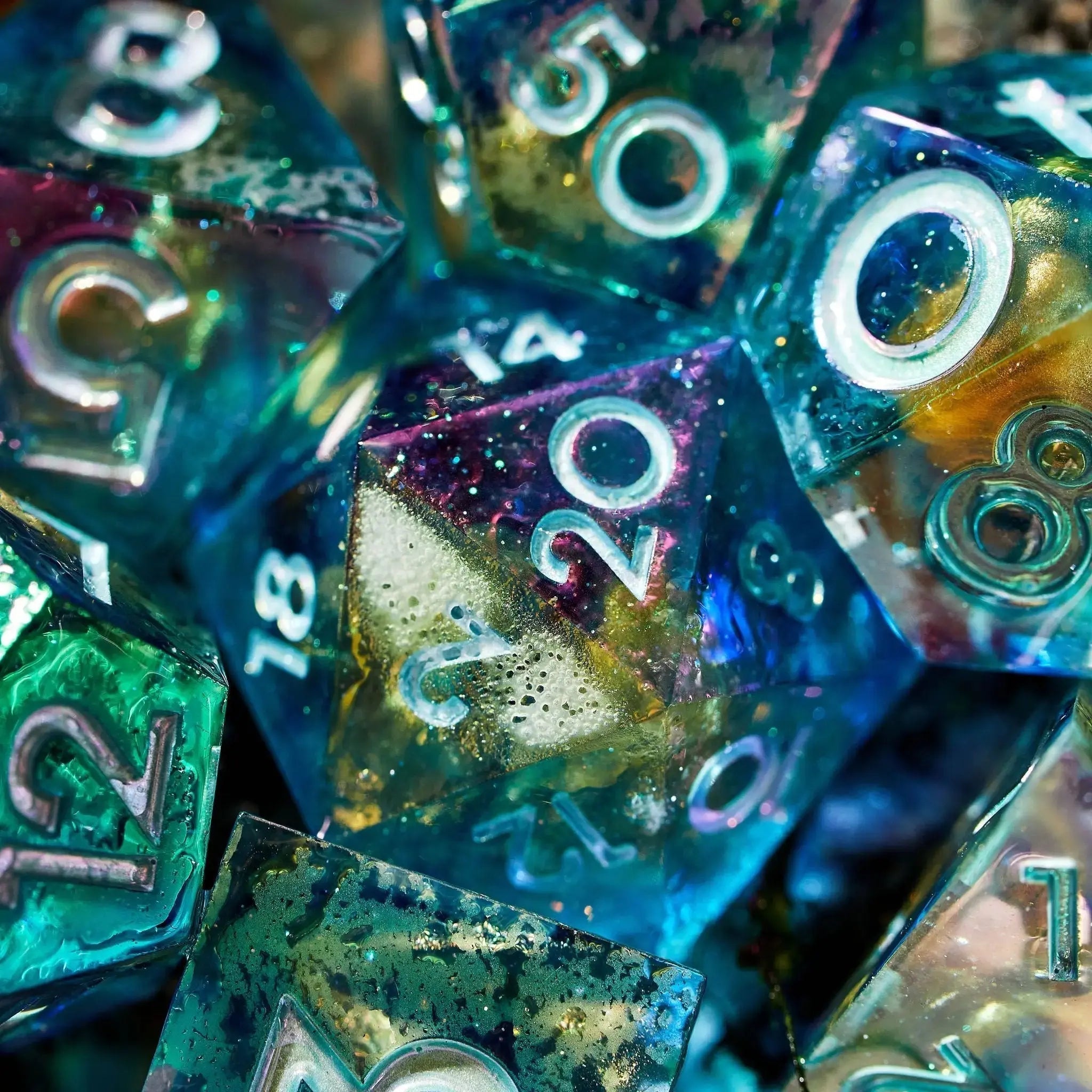 Siren's Tears 7-Piece Iridescent Dice Set - Dispel Dice - Premium DnD Dice & Accessories
