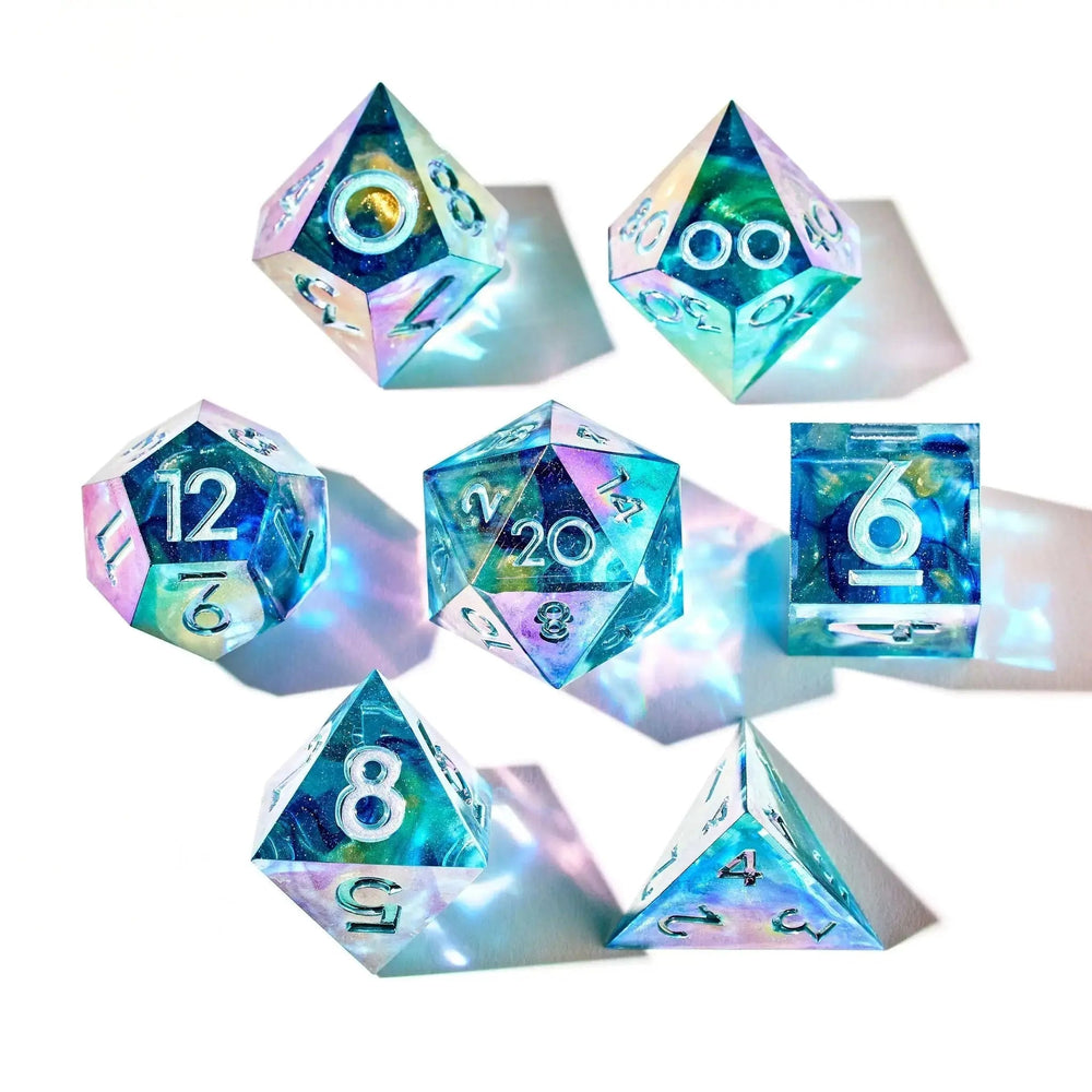 Siren's Tears 7-Piece Iridescent Dice Set - Dispel Dice - Premium DnD Dice & Accessories