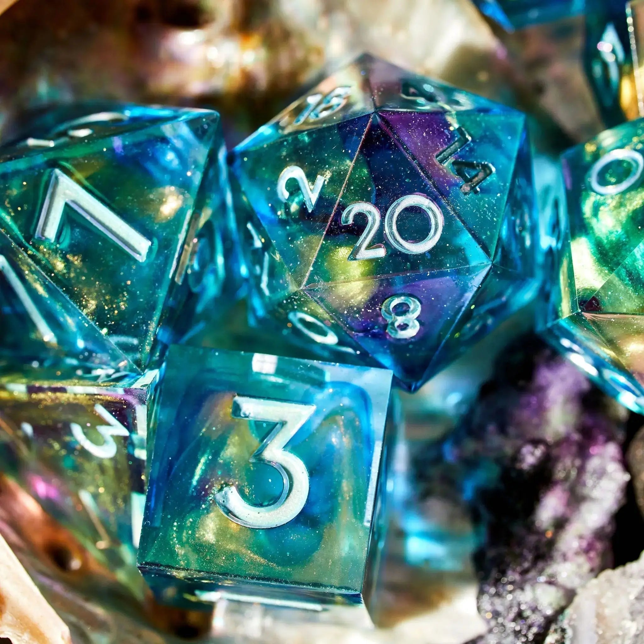 Siren's Tears 7-Piece Iridescent Dice Set - Dispel Dice - Premium DnD Dice & Accessories