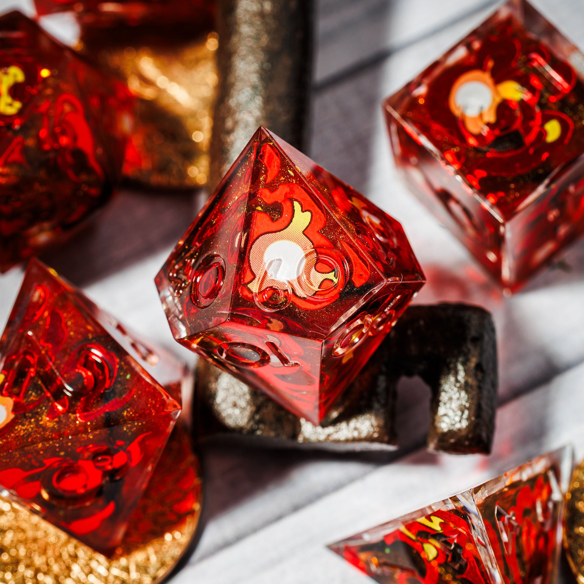 Fireball 7-Piece Iconic Dice Set - Dispel Dice - Premium DnD Dice & Accessories # #