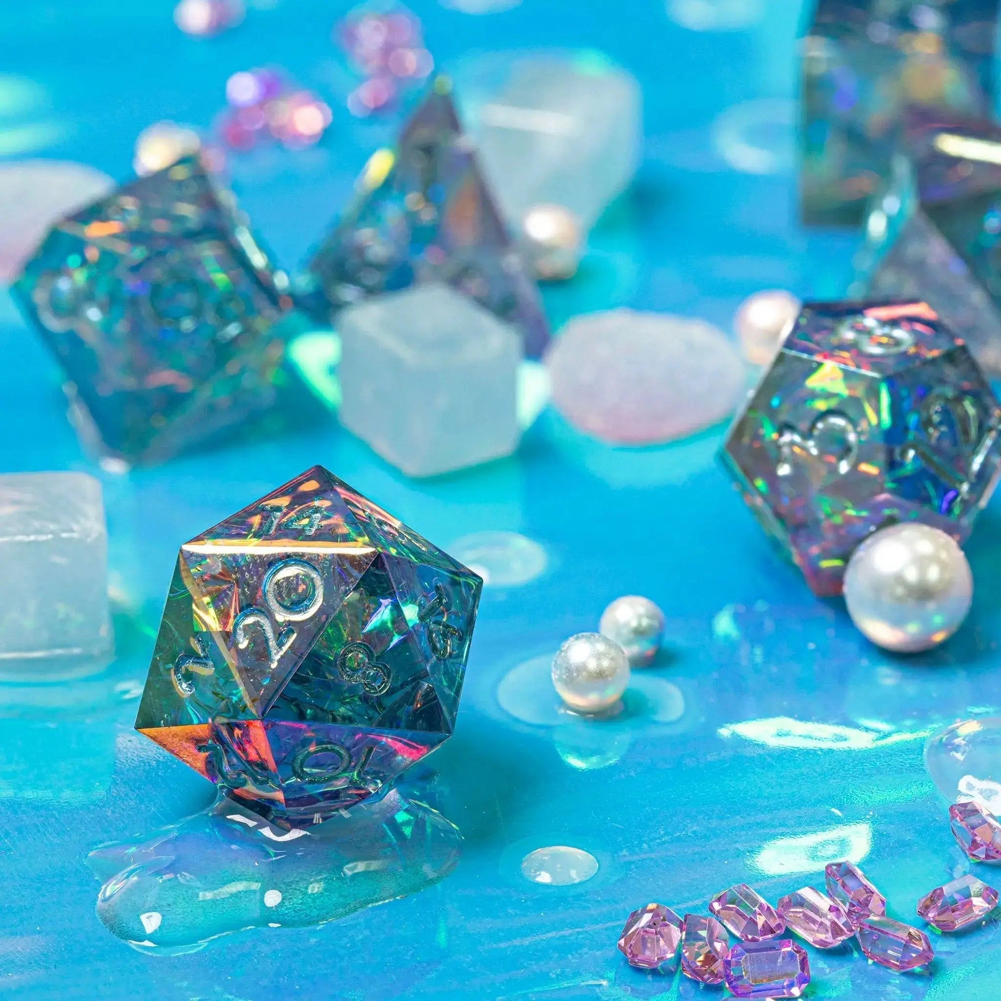 Unnecessary Feelings 7-Piece Iridescent Polyhedral Dice Set - Dispel Dice - Premium DnD Dice & Accessories