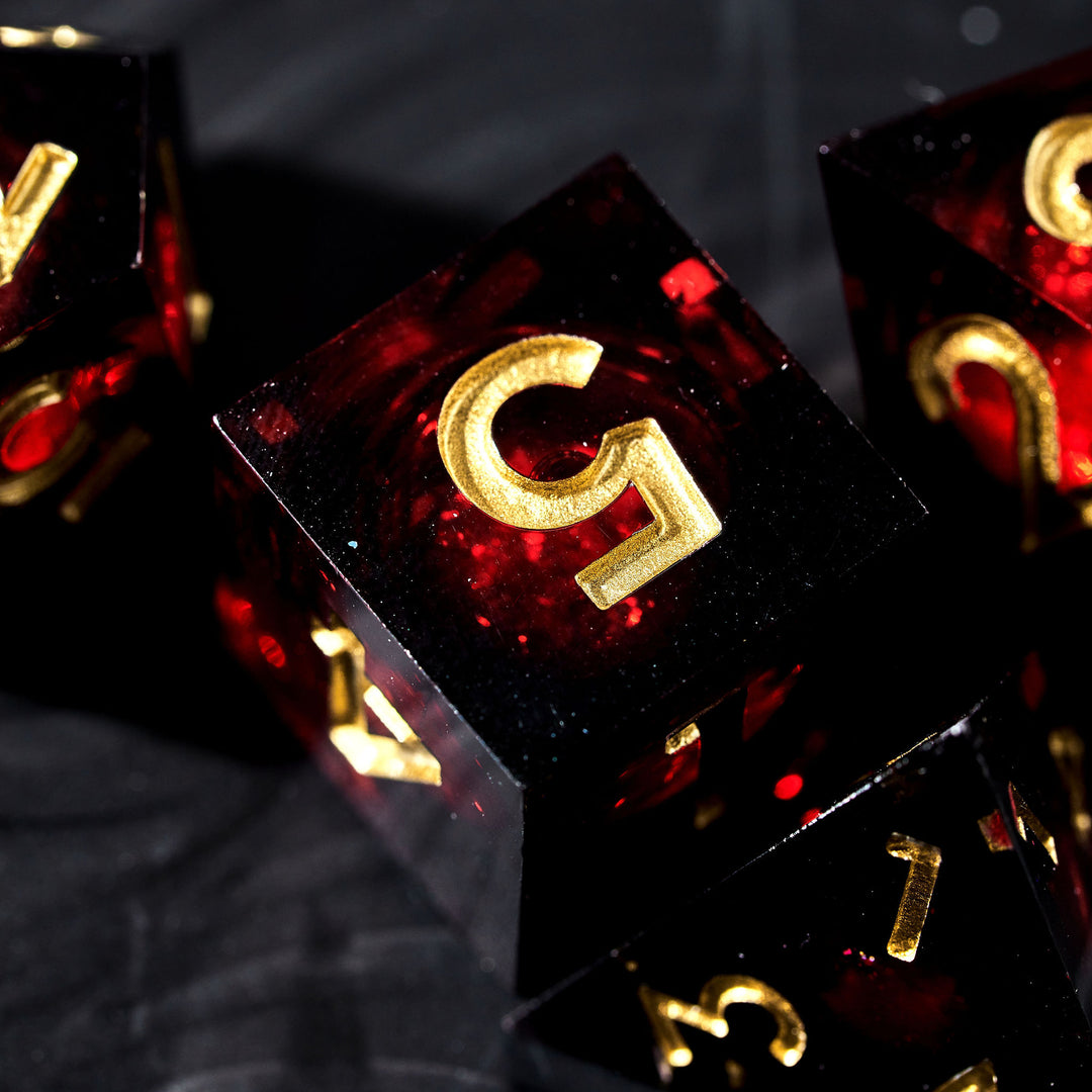 Composed picture red liquid core dice