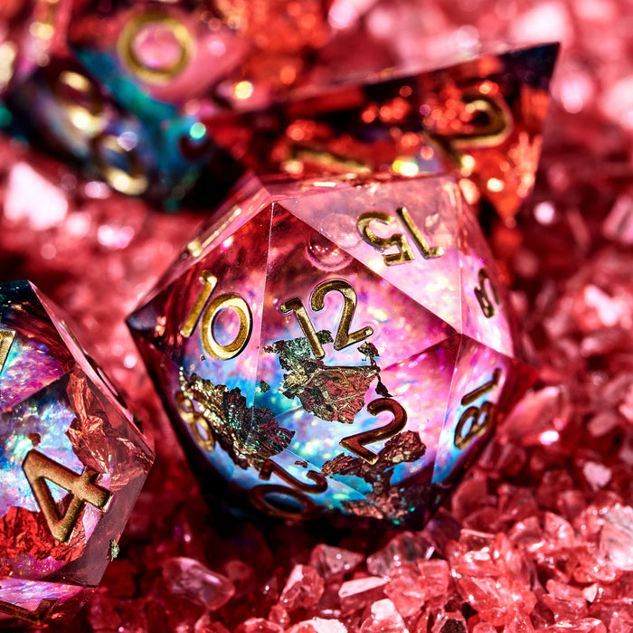 【dice】ウィングサドル Vermillion & Cyan 7-Piece Liquid Core Dice Set | Dispel Dice®