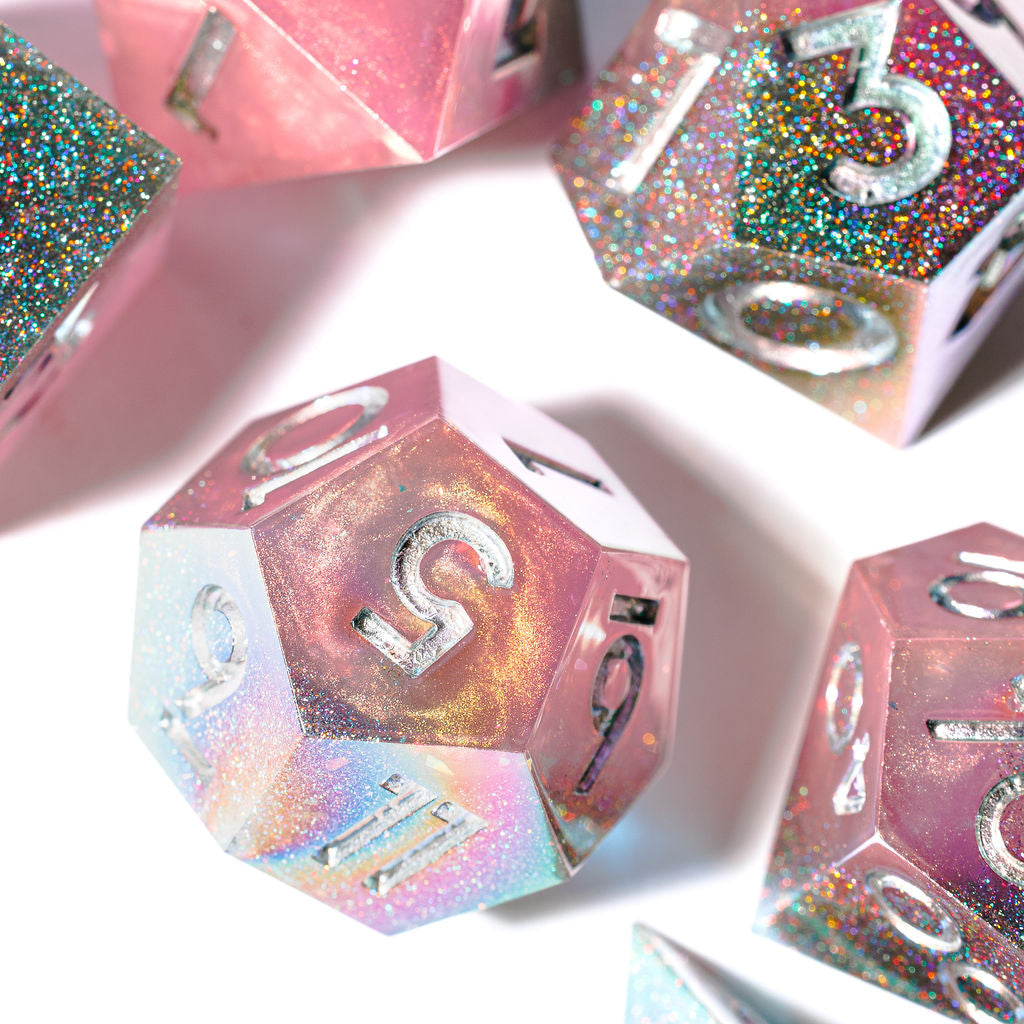 Heart Blush 7-Piece Iridescent Standard Dice Set - Dispel Dice - Premium DnD Dice & Accessories # #