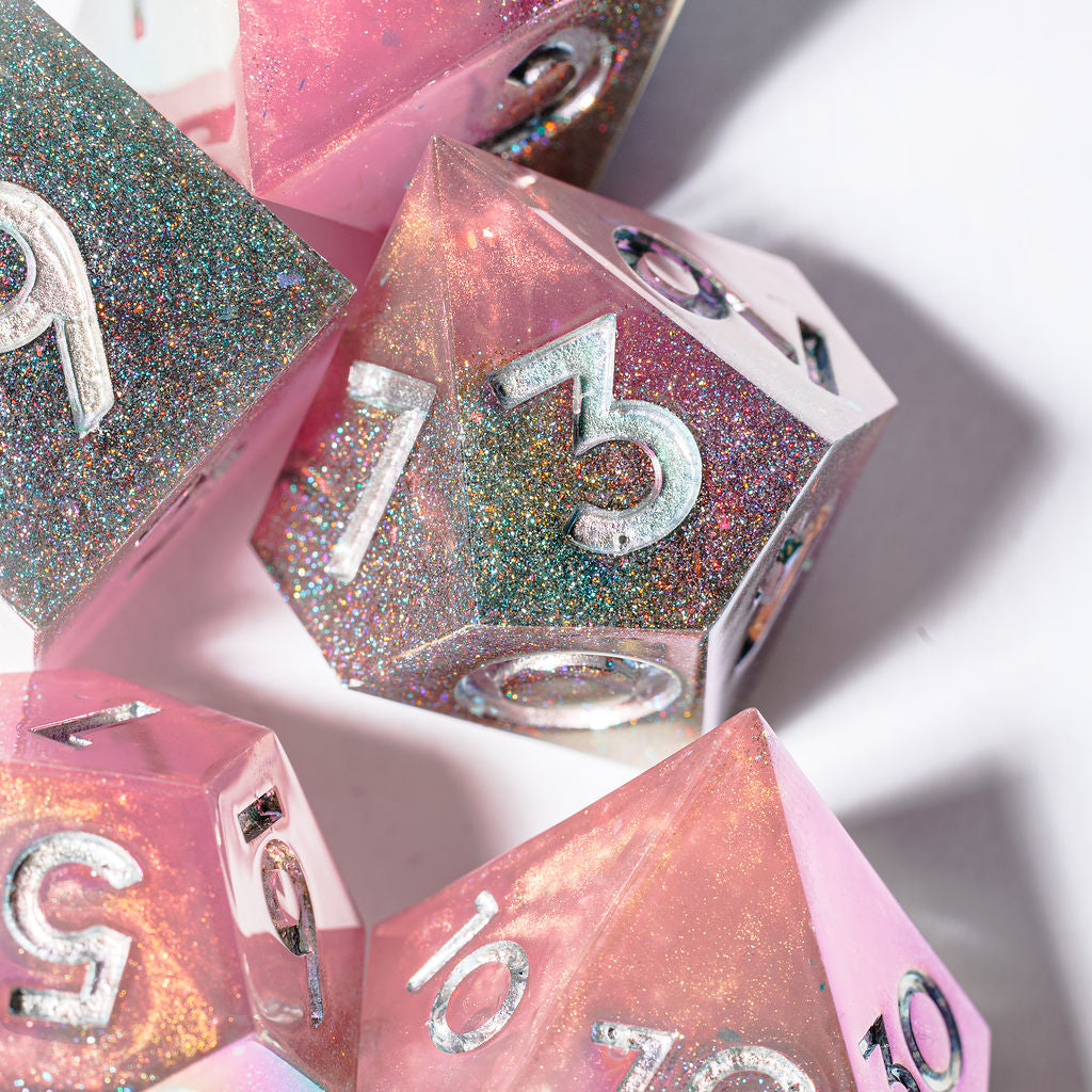 Heart Blush 7-Piece Iridescent Standard Dice Set - Dispel Dice - Premium DnD Dice & Accessories # #