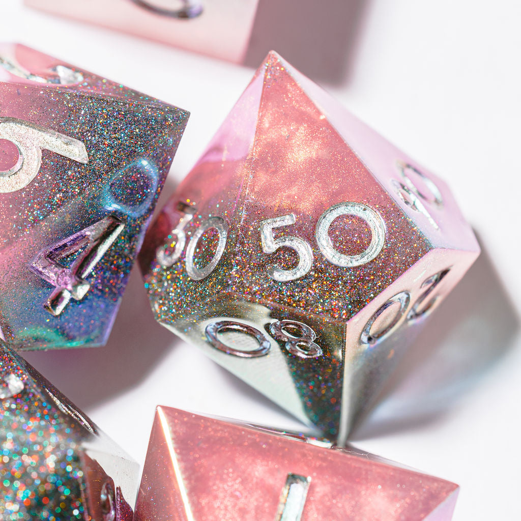 Heart Blush 7-Piece Iridescent Standard Dice Set - Dispel Dice - Premium DnD Dice & Accessories # #